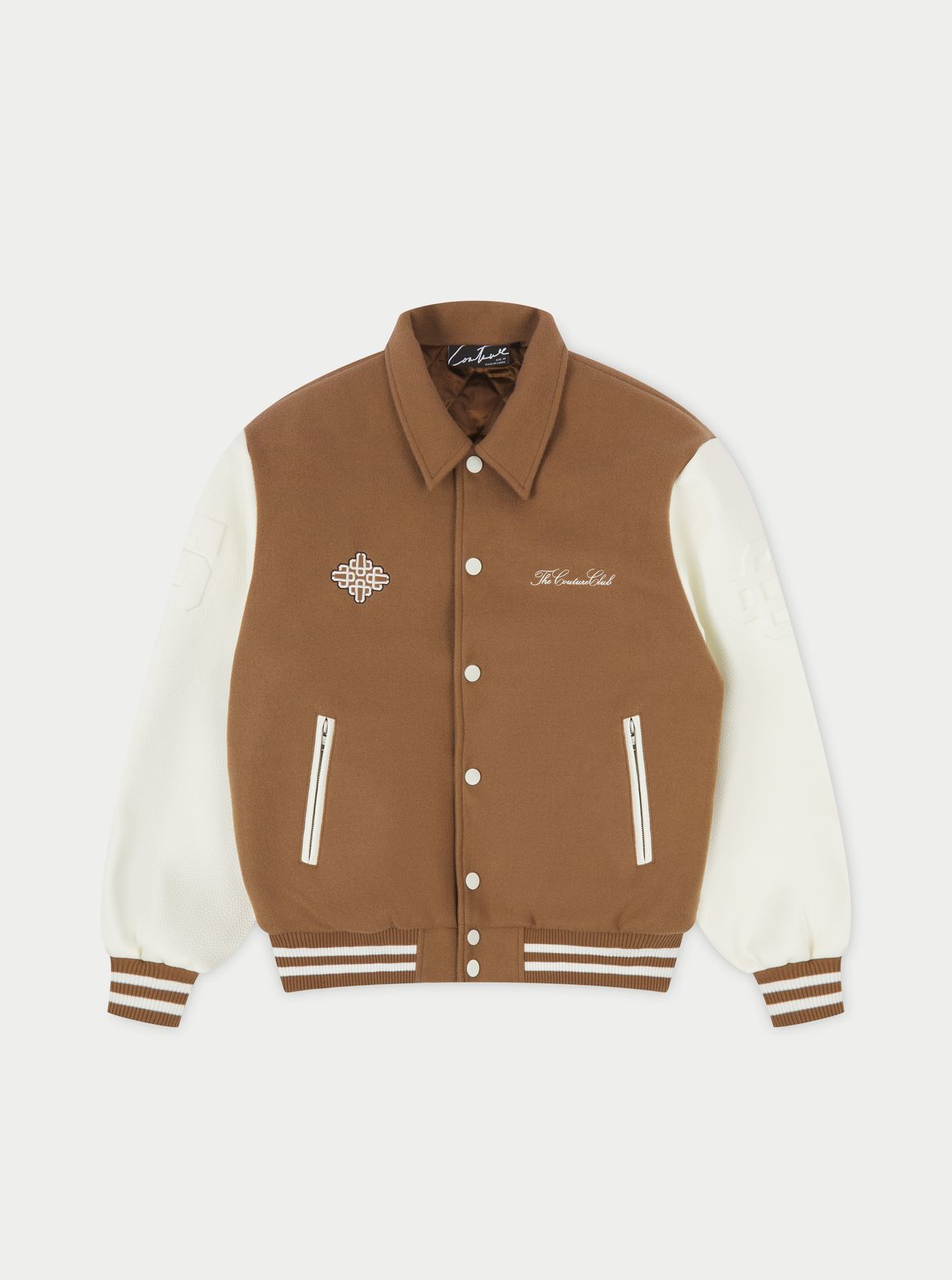 EMBLEM CHENILLE VARSITY JACKET - BROWN