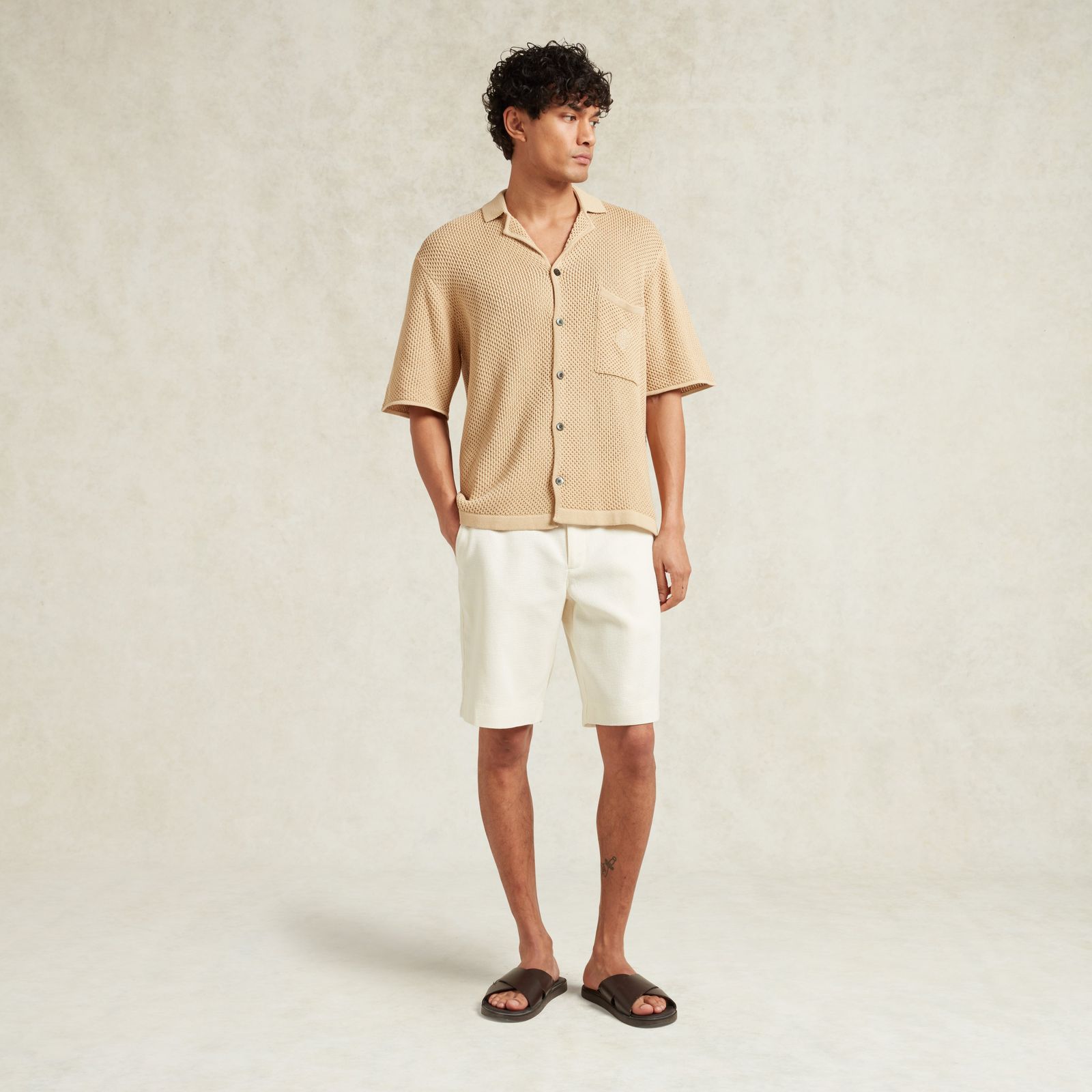 EL JUNCO COTTON HEAVY GAUGE KNIT SHIRT - BUTTERMILK