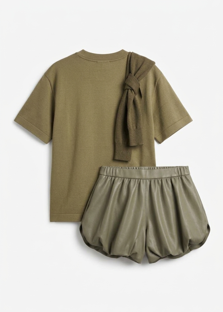 Alina Faux Leather Bubble Hem Shorts - Sage