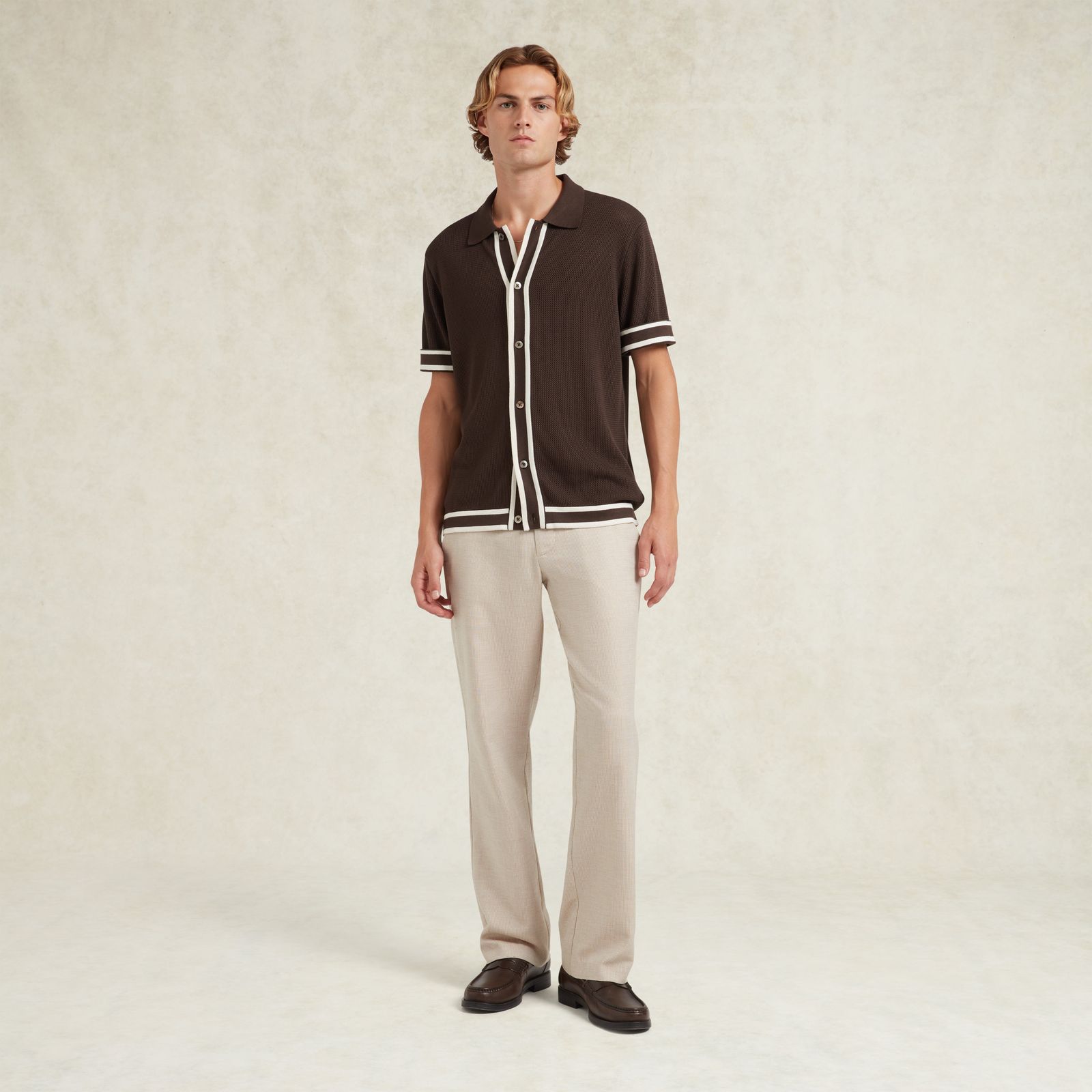Jorge Viscose Button Through Polo Shirt - Chocolate Brown