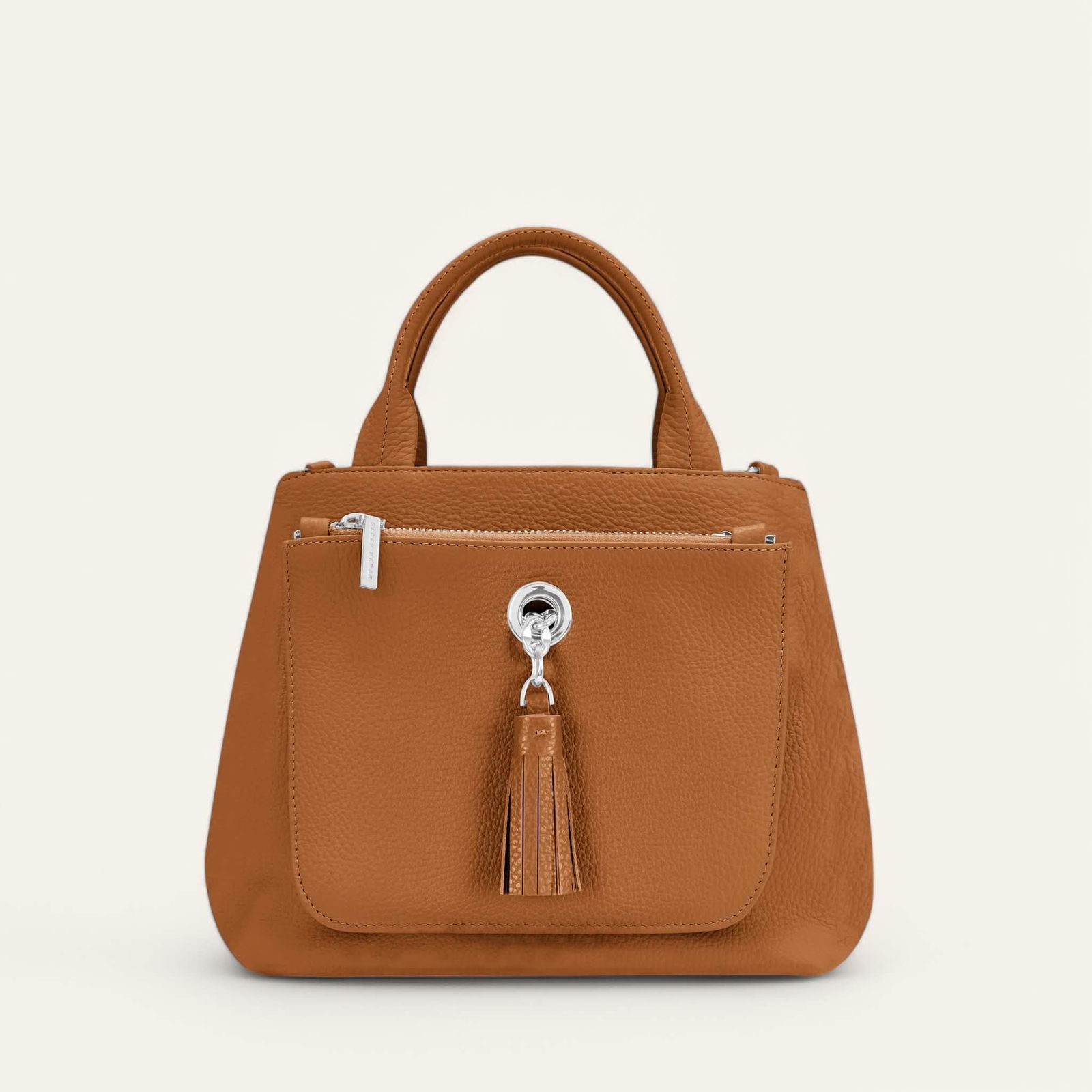 Mini D Tote | Tan with Silver hardware