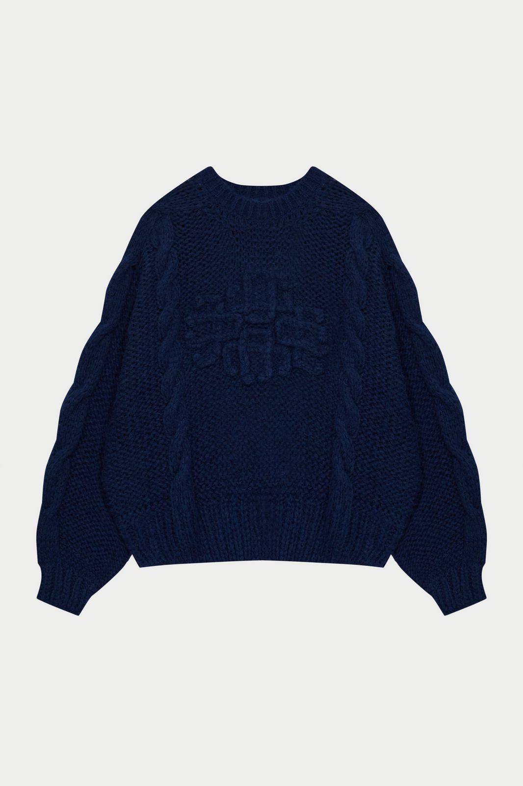 EMBLEM PLAITED OVERSIZED KNIT JUMPER - NAVY