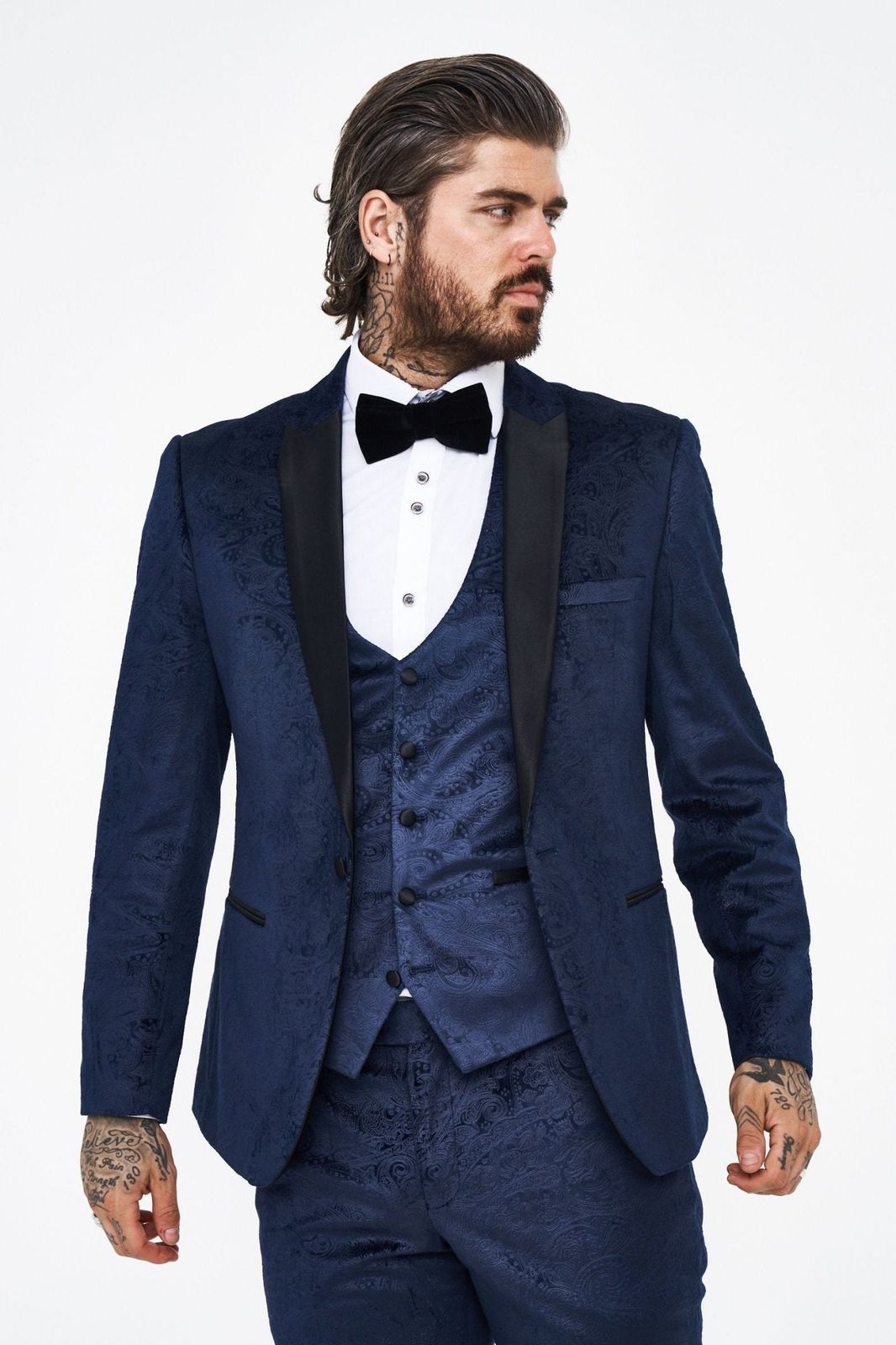 Marc Darcy Simon Velvet Navy Tux Jacquard Blazer