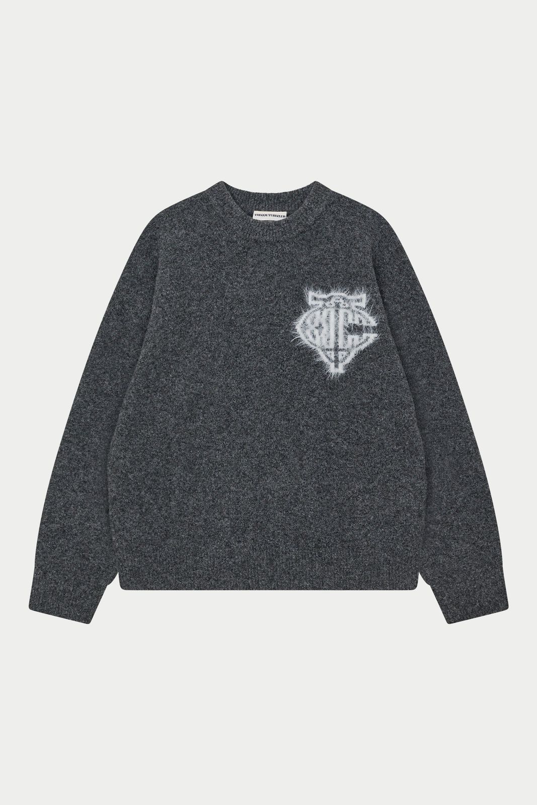 MONOGRAM FLUFFY KNIT CREW - CHARCOAL