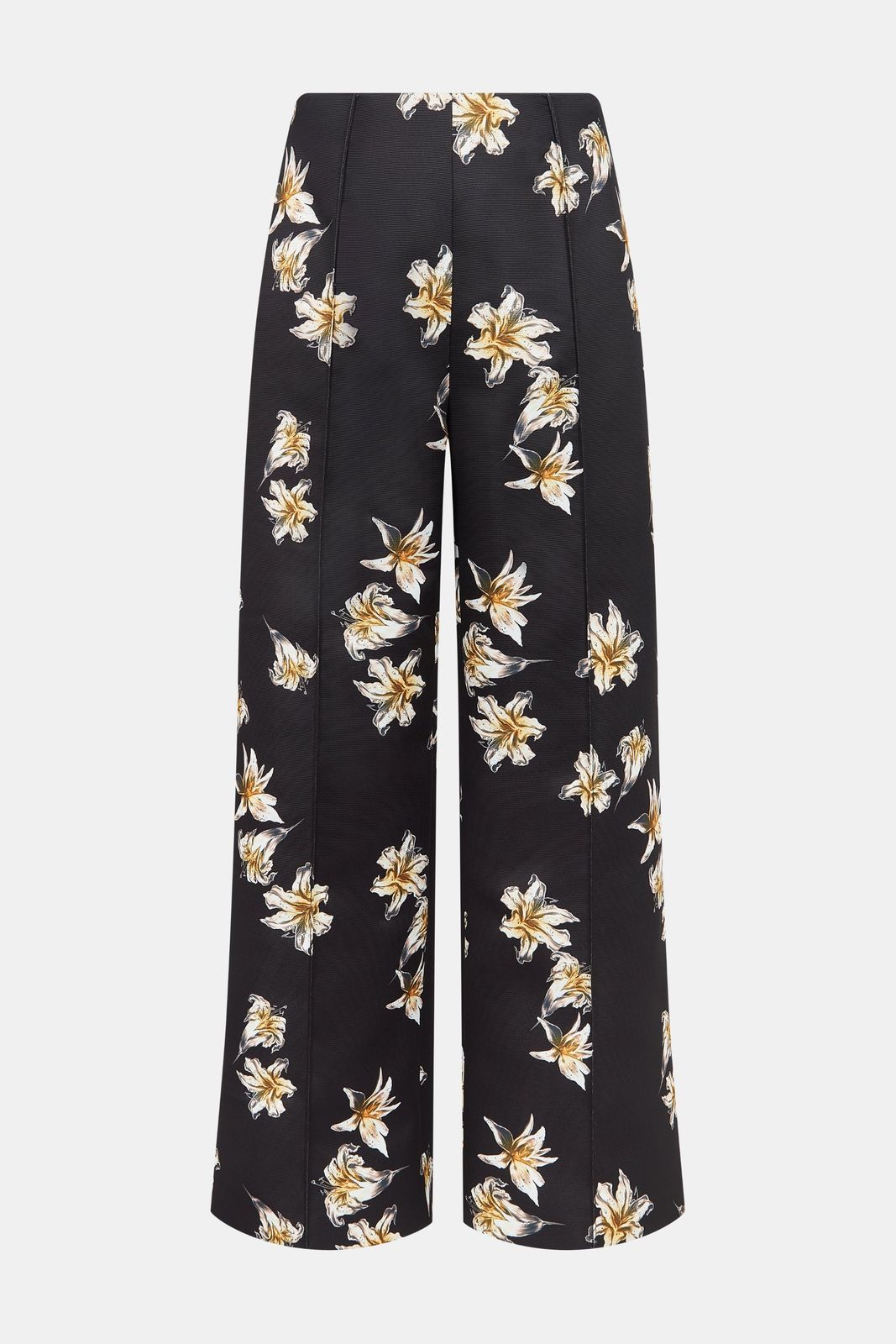 Daffy Trousers In Black & Yellow Festive Lillies Taffeta Faille