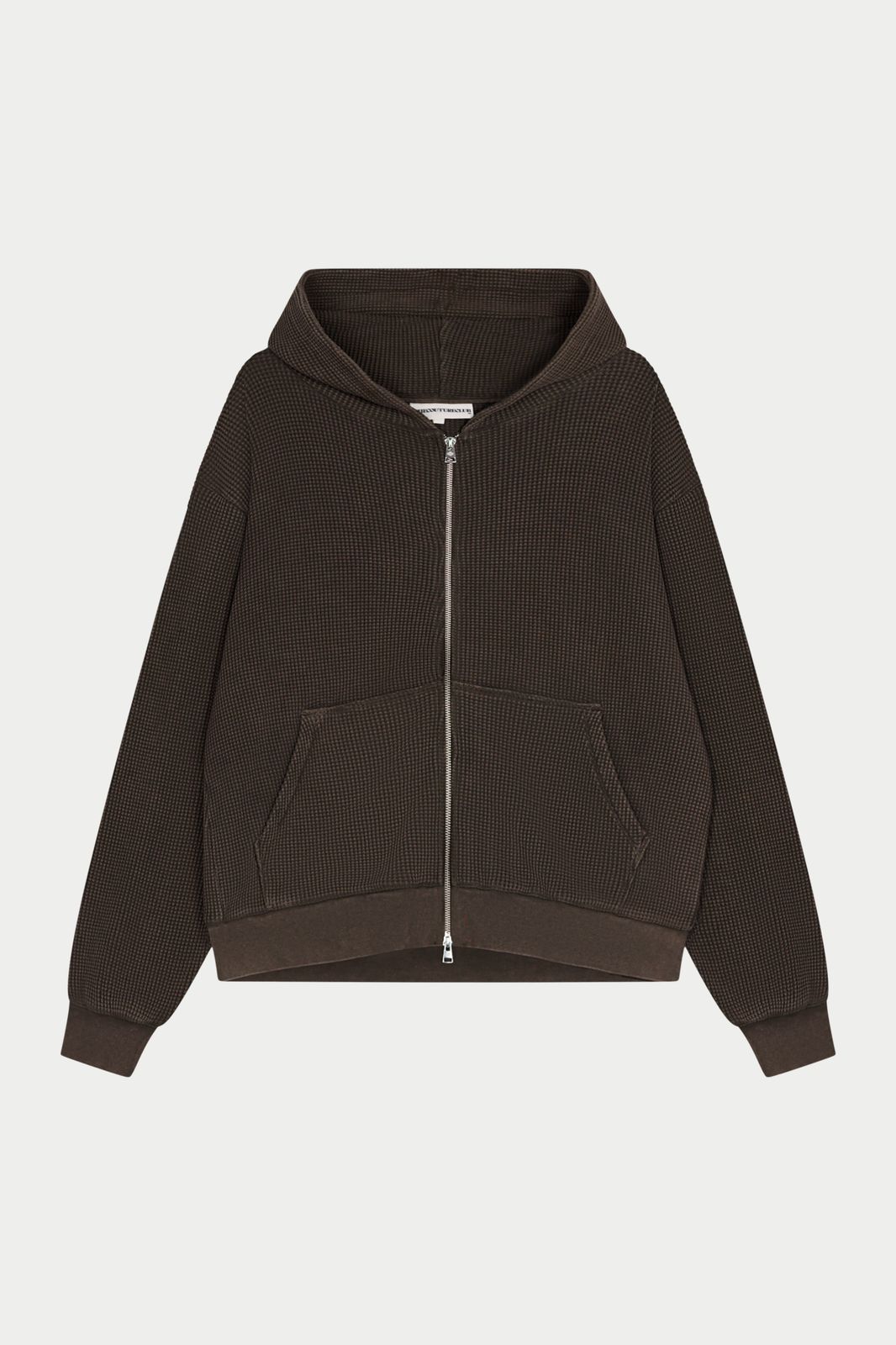 WAFFLE ZIP THROUGH HOODIE - BROWN