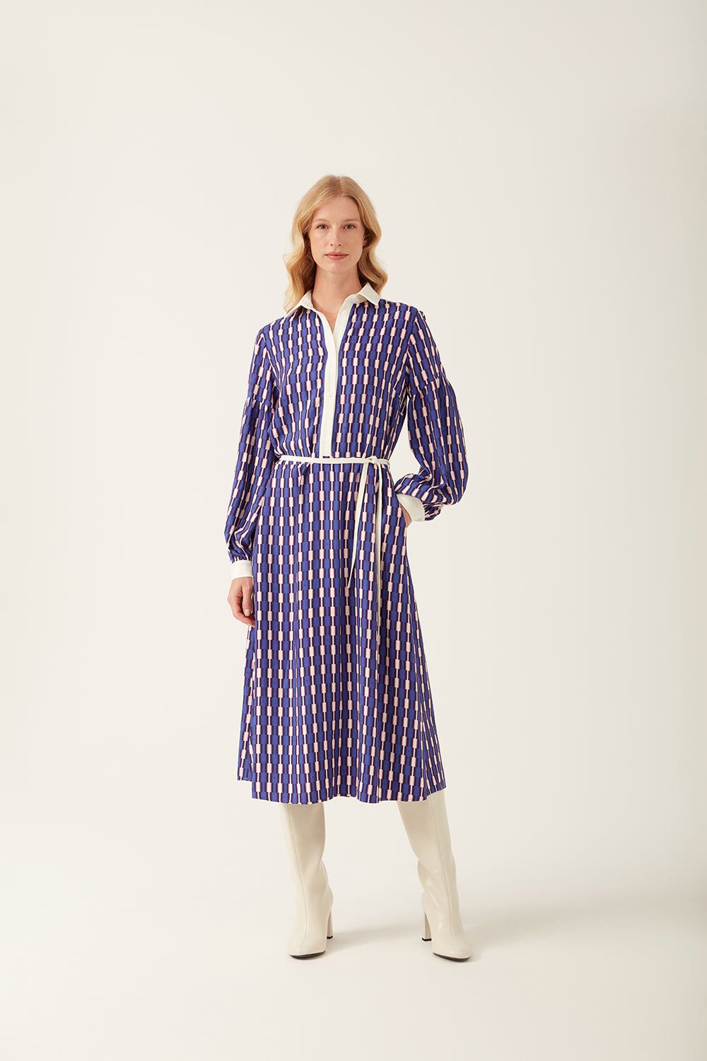Harper | Ecovera Viscose Shirt Dress | Blue, Lilac &amp; Cream