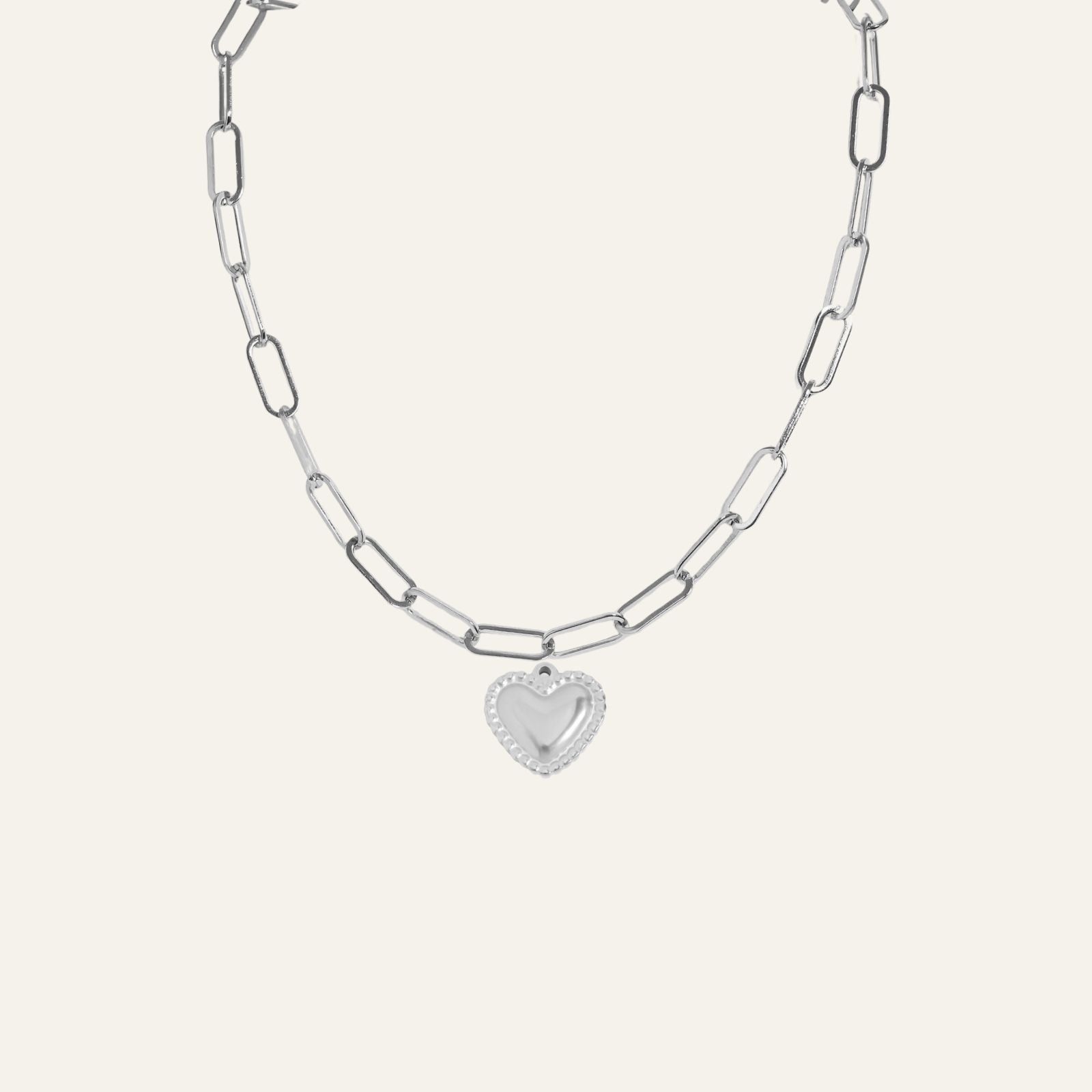 Paperclip Chain with Heart Necklace | with Silver hardware