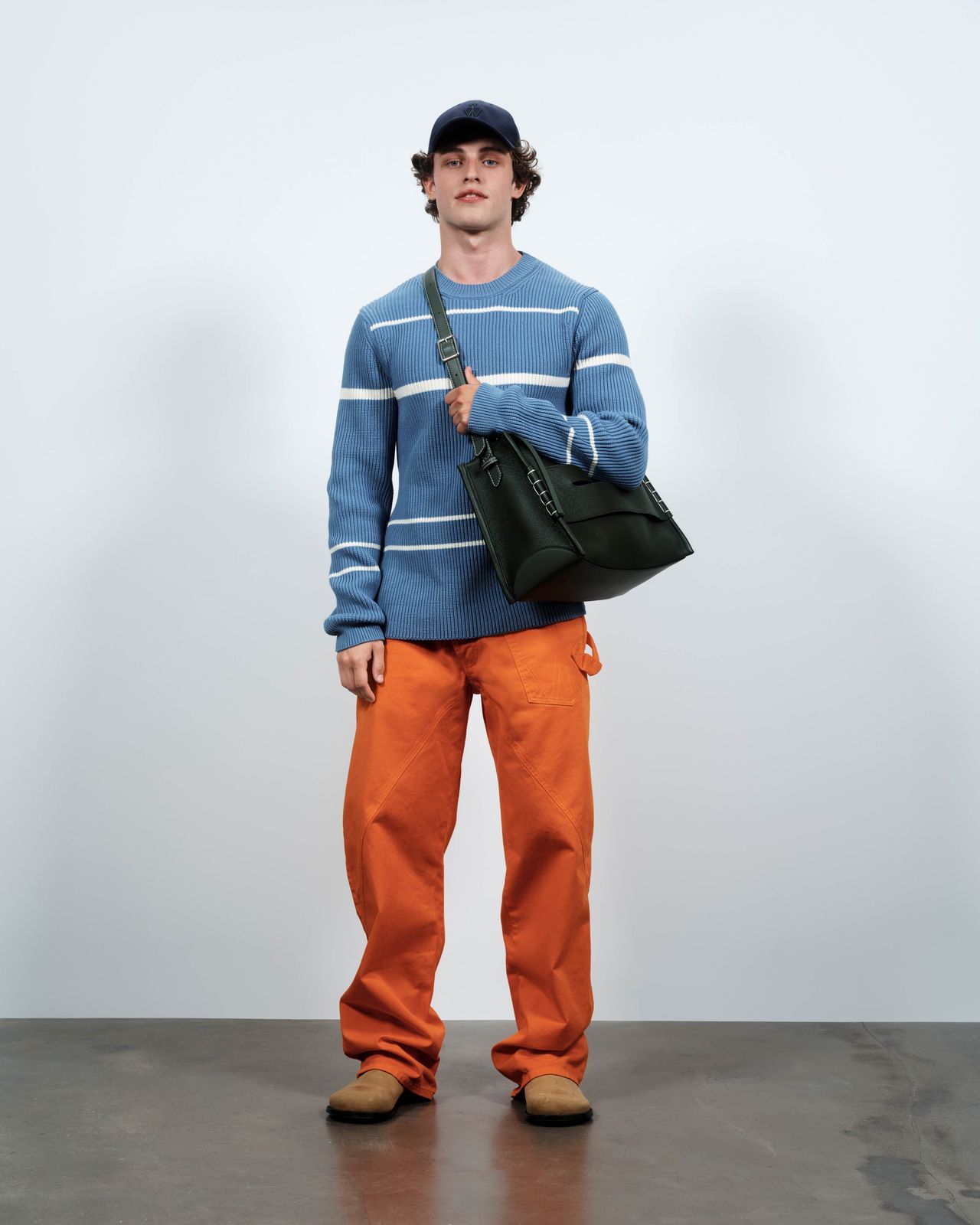 MENS KNITTED STRIPED JUMPER TOP IN STEEL BLUE