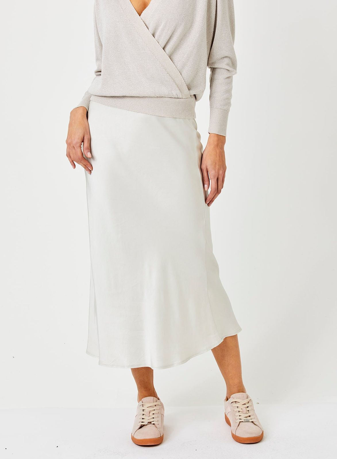 Gene Bias Cut Satin Maxi Skirt