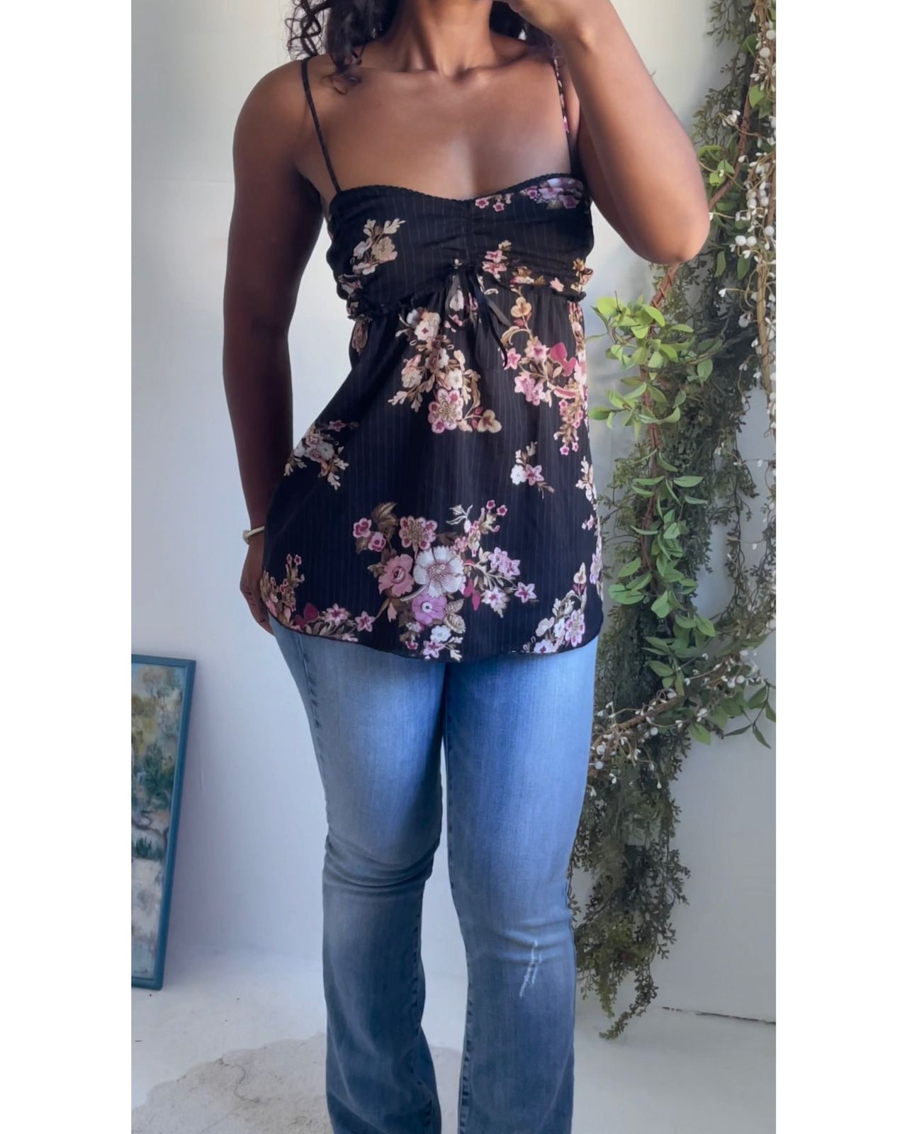 Y2K Black Floral Babydoll Top