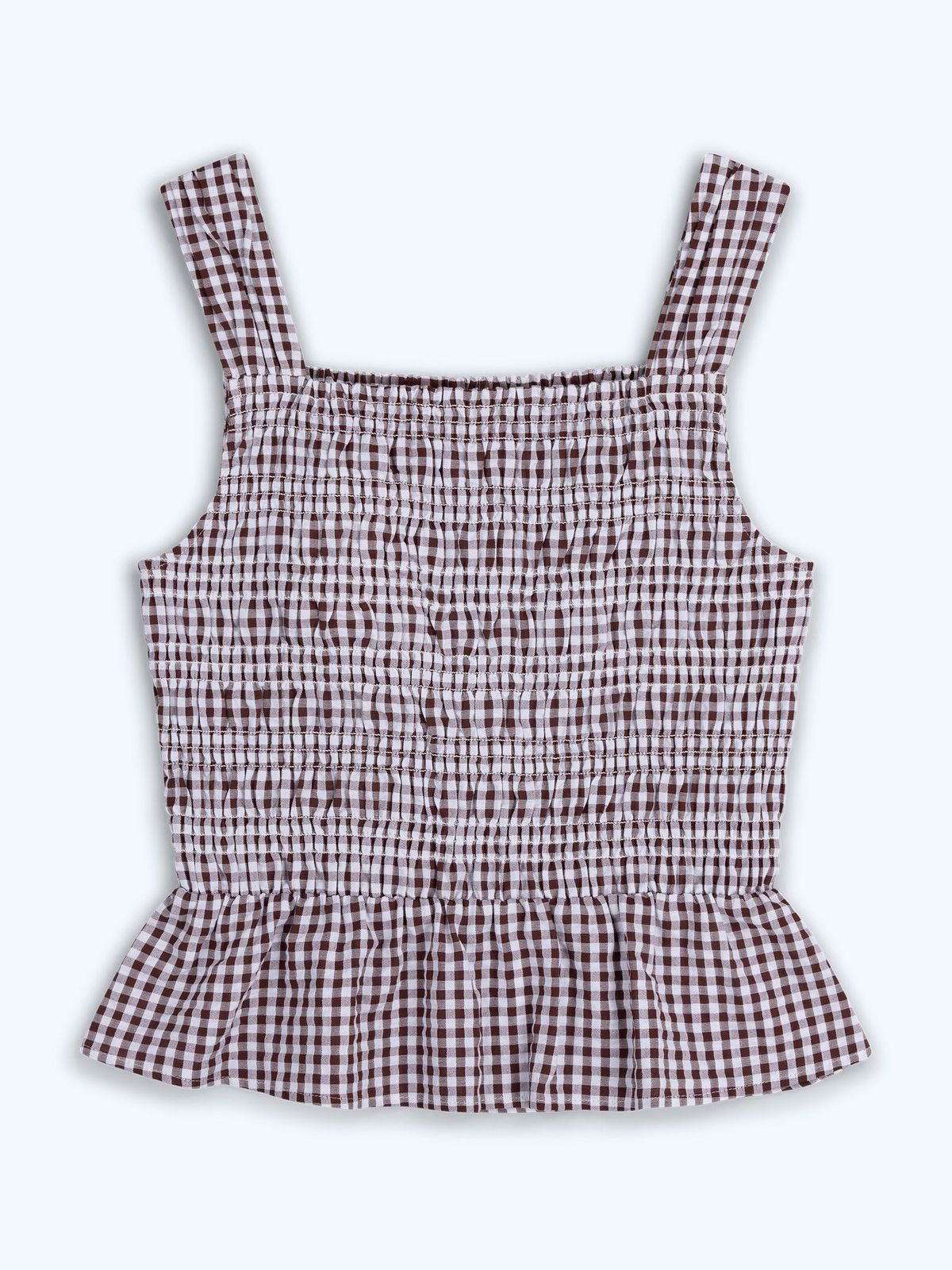 Rain Top In Chocolate/cream Gingham