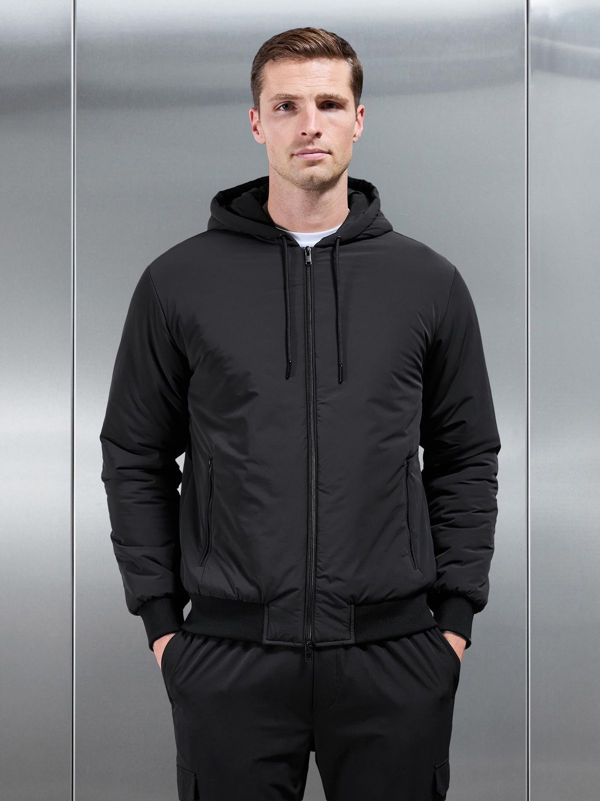 Padded Tonal Windbreaker in Black
