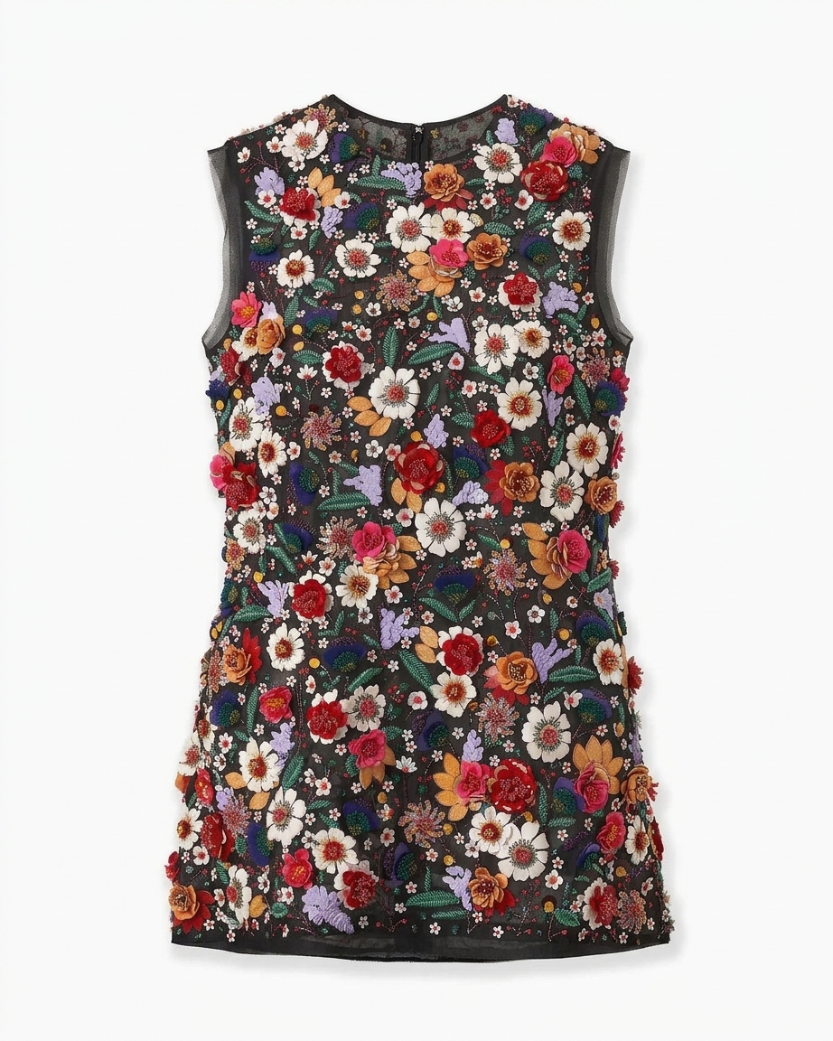 Multicolor Floral-embroidered Organza Top
