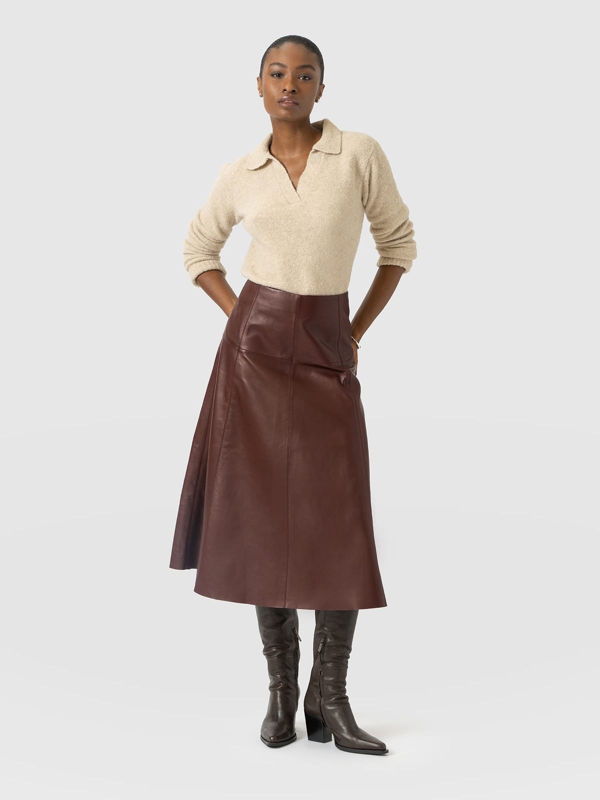Bonham Leather Midi Skirt - Burgundy