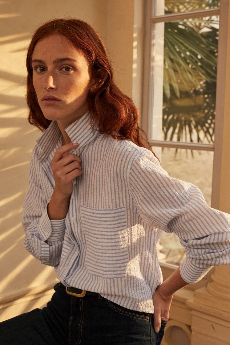 Chemise ENCRE Seersucker rayée bleue