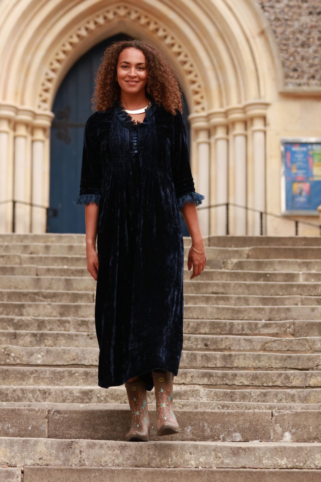 Silk Velvet Annabel Maxi Dress in Navy