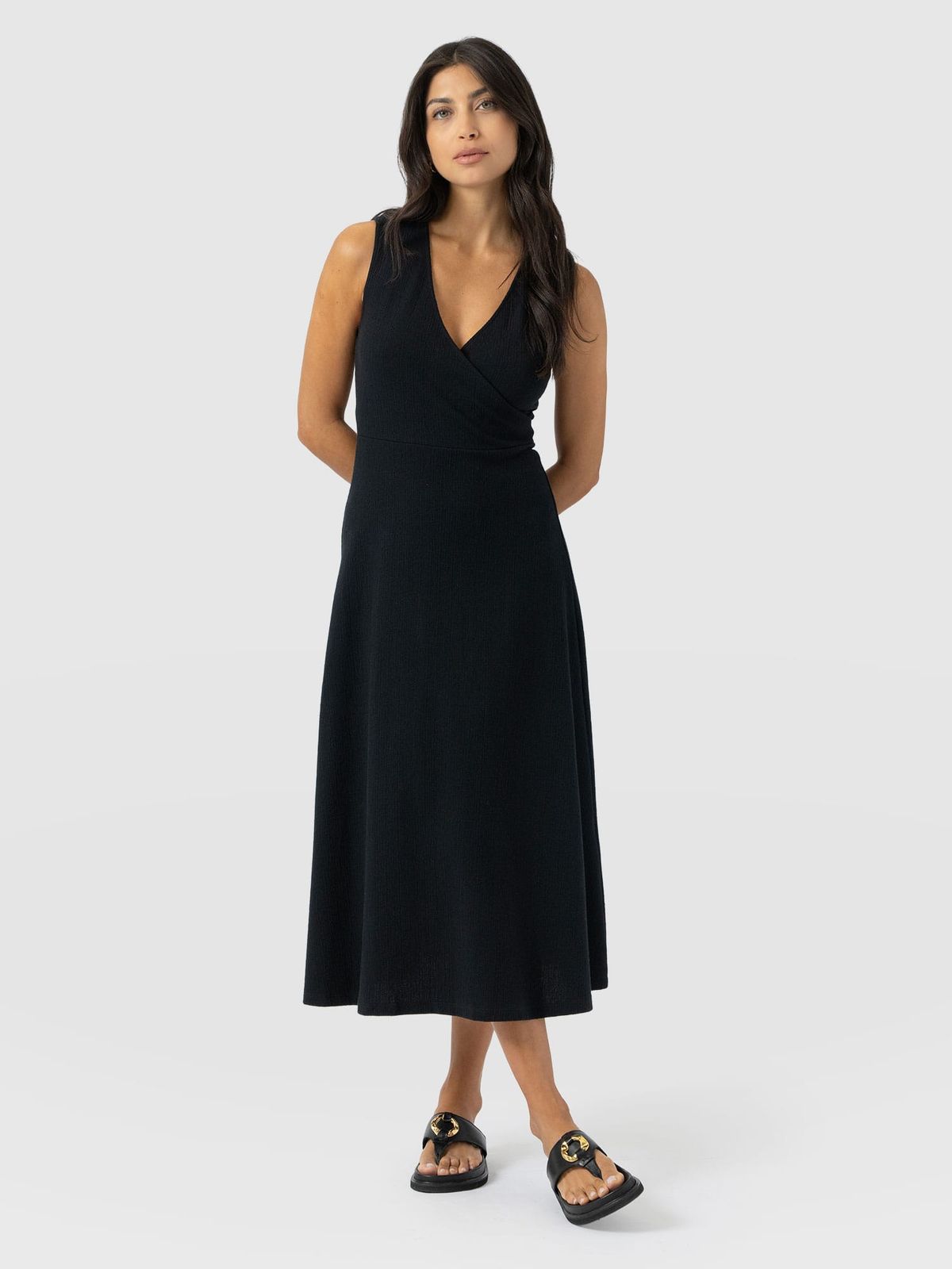 Sleeveless Maggie Wrap Dress - Black Textured