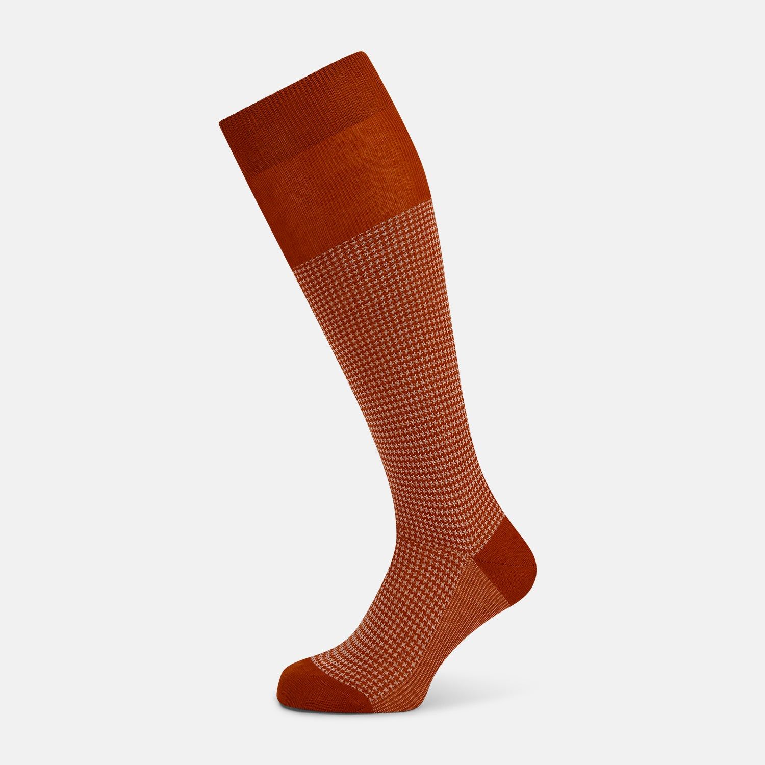 SOCKS LONG COTTON HOUNDSTOOTH ROSE