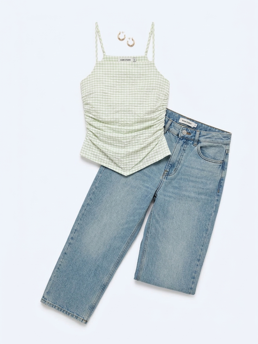 Mars Top In Mint And White Gingham