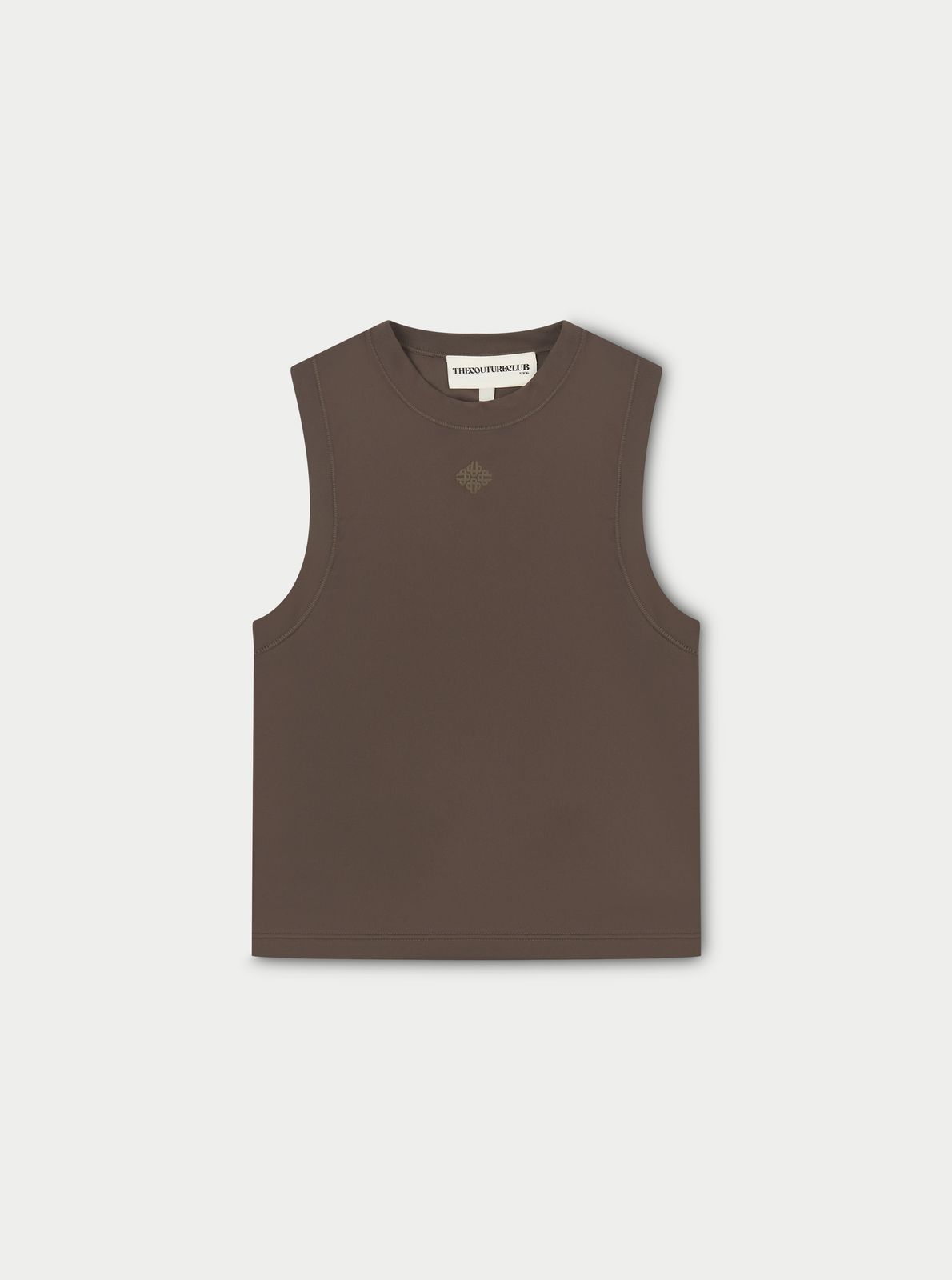 SCULPTING STRETCH HIGH NECK EMBLEM RACER - CHOCOLATE