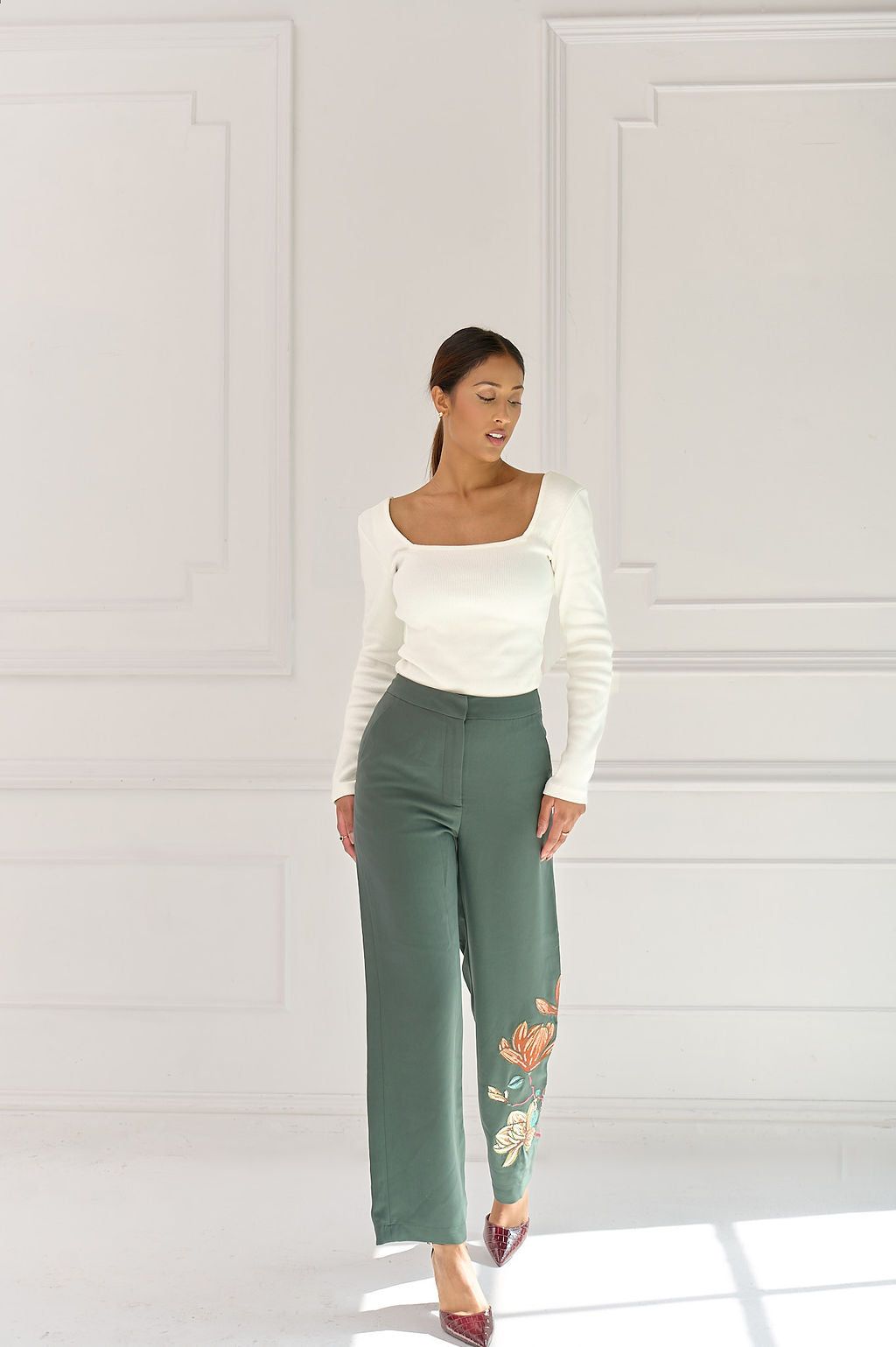 The Kōr Ribbed Knit Organic Cotton Long Sleeve Top in White