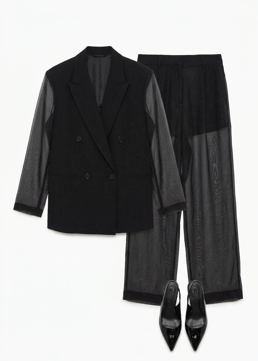 Louis Gabriel Nouchi 4-button Double-breasted Sheer Jacket - Black