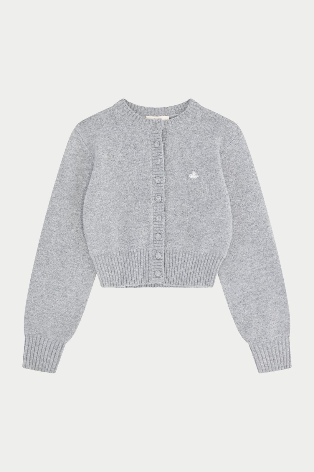 EMBLEM EMBROIDERED KNIT CROP CARDIGAN - GREY MARL