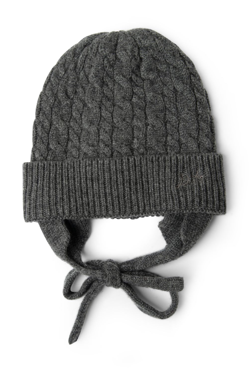 Cashmere / Wool Blend Mix Turn Up Tie Beanie - Charcoal
