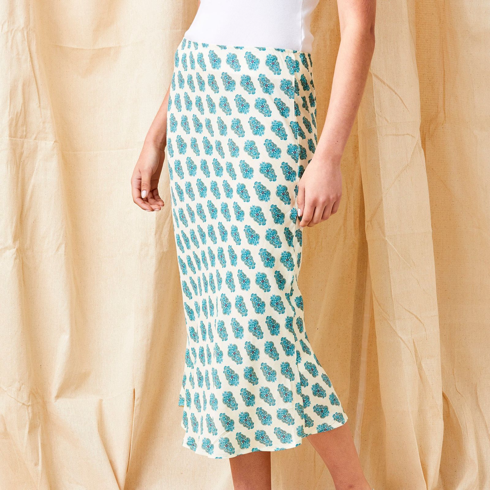 Gene Print Bias Cut Crepe Skirt