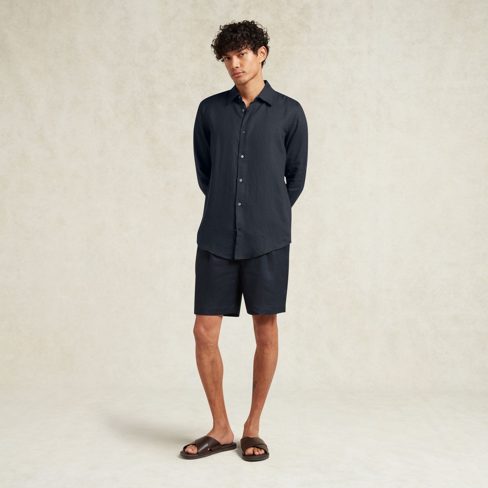 LINEN SHORTS - NAVY