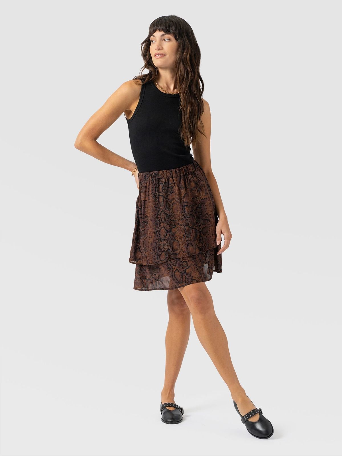 Etta Mini Layered Skirt - Brown Snake