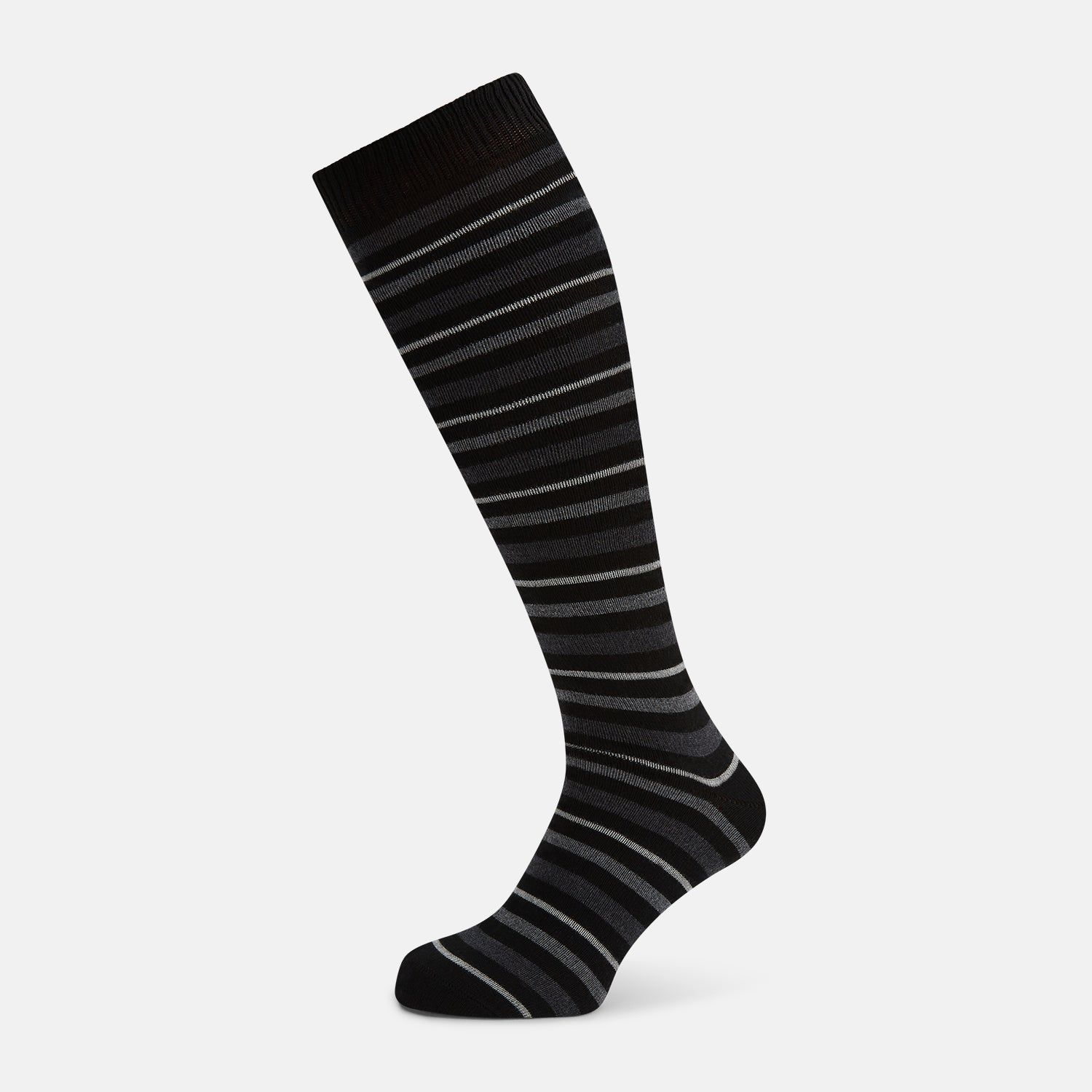 Chocolate Melange Striped Merino Wool Long Socks