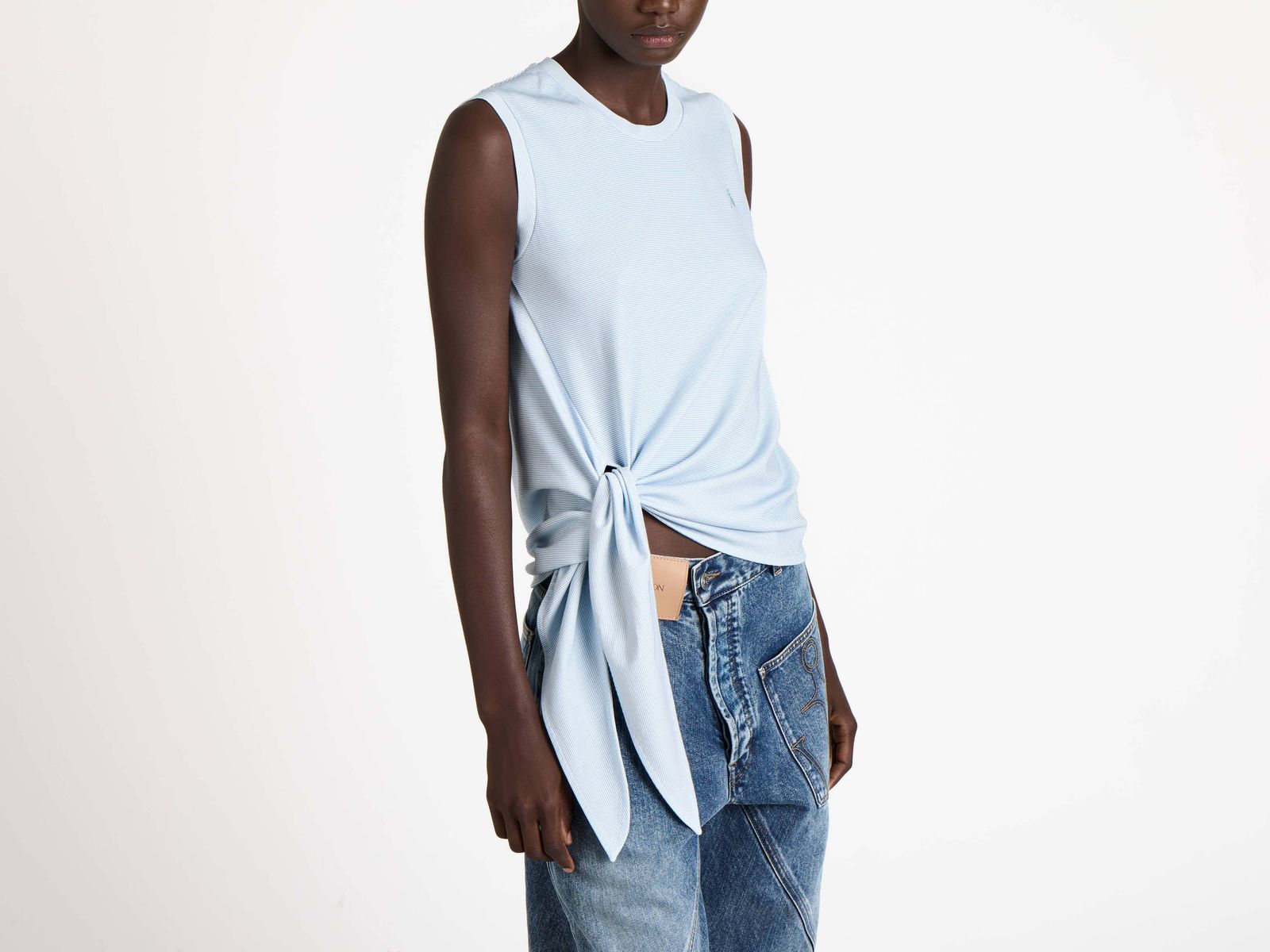 CL_HEM KNOT TANK TOP - WHITE/LIGHT BLUE_JO0284PG1943