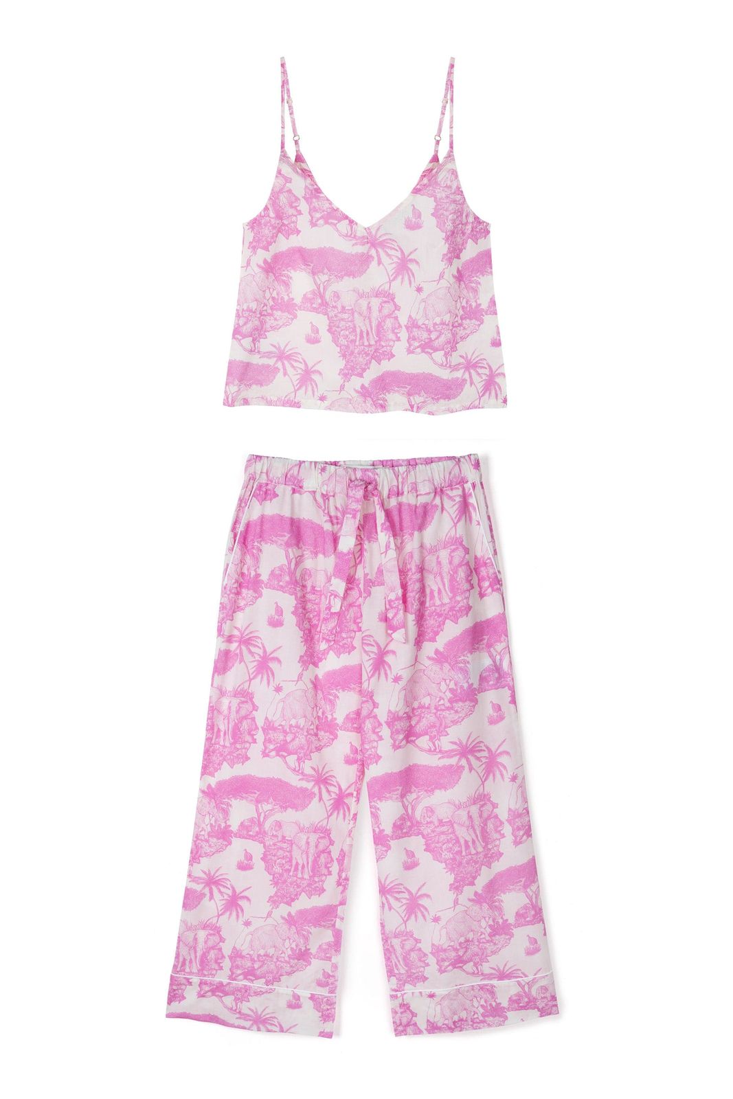 Cami Top And Wide Leg Trouser Set Loxodonta Print Pink