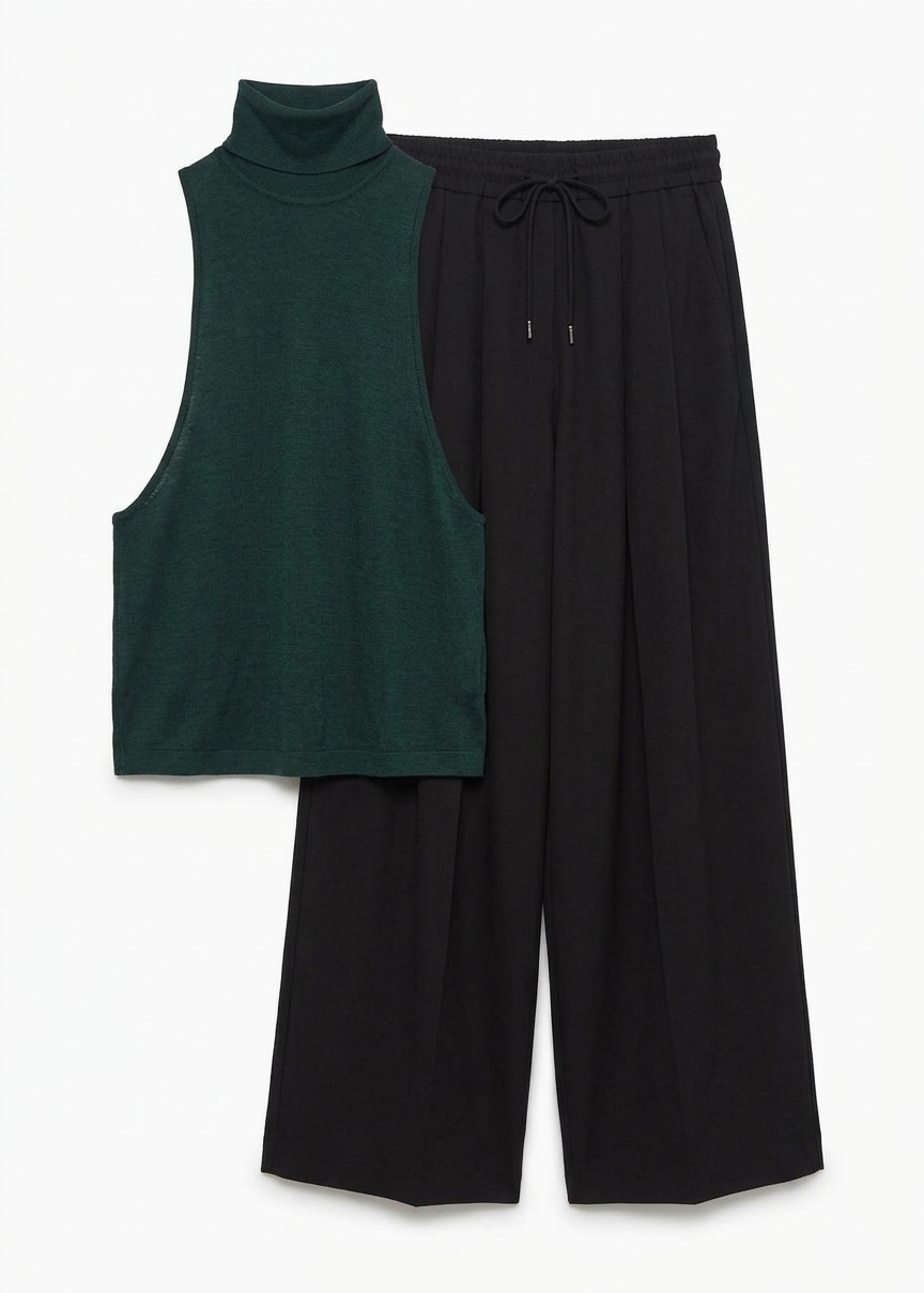 Corlen Pleated Wide Pants - Black