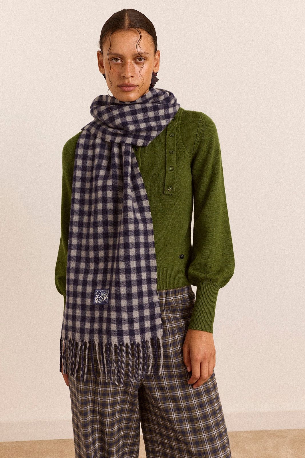 Wool Tassel Scarf - Willow Gingham