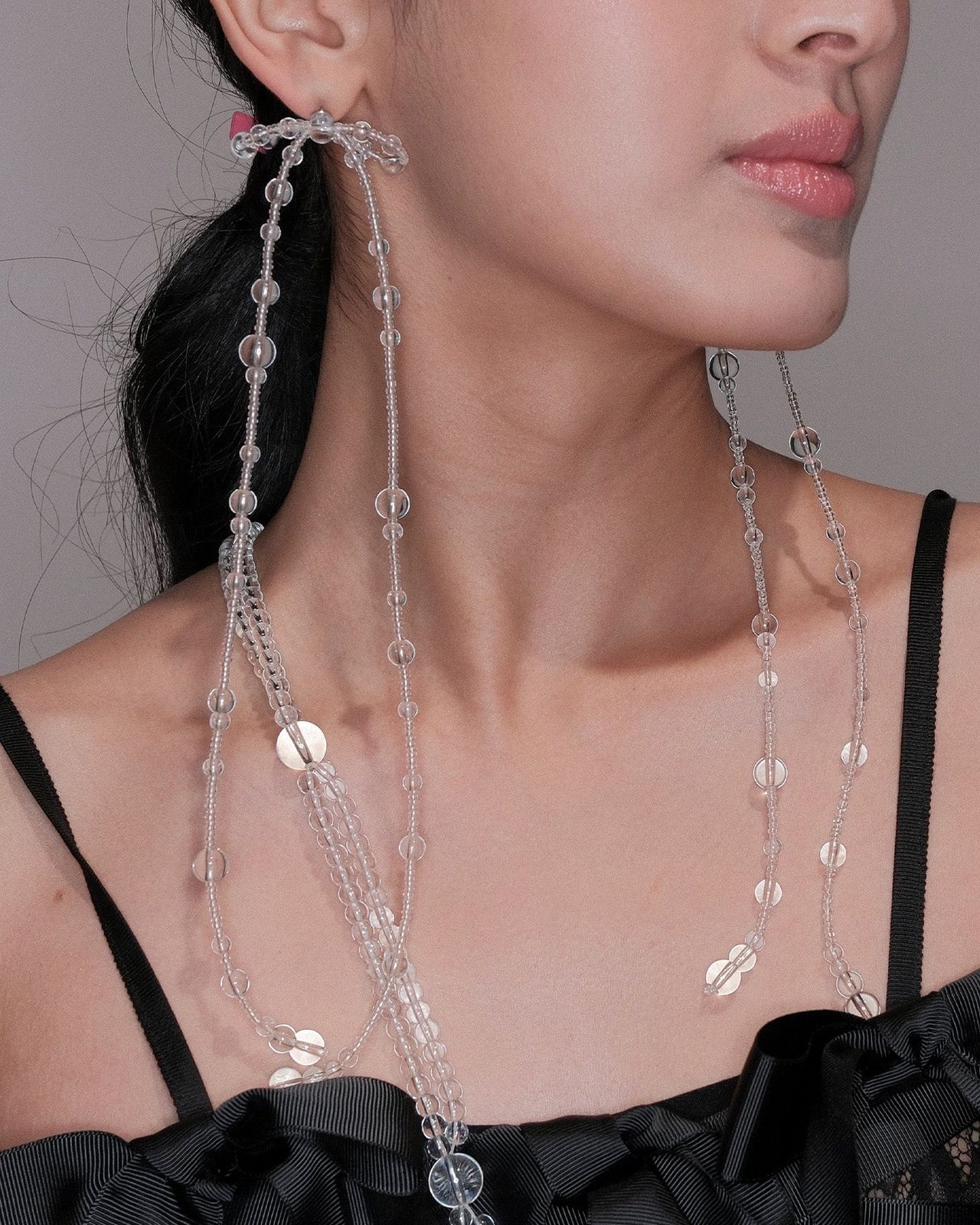 BUBBLE BEADED BOW DANGLING EARRING