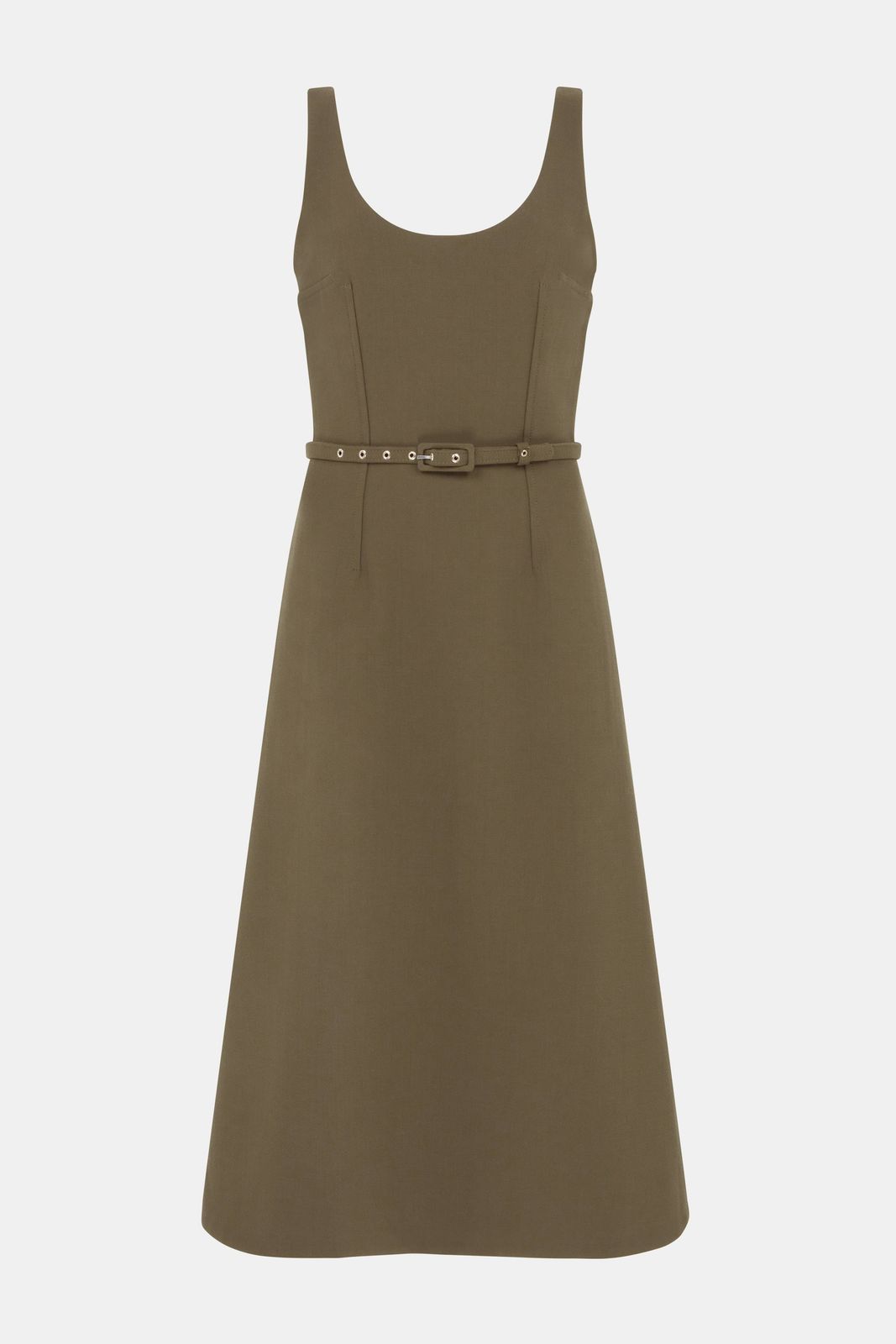 Liva Dress In Military Green Birdseye Suiting