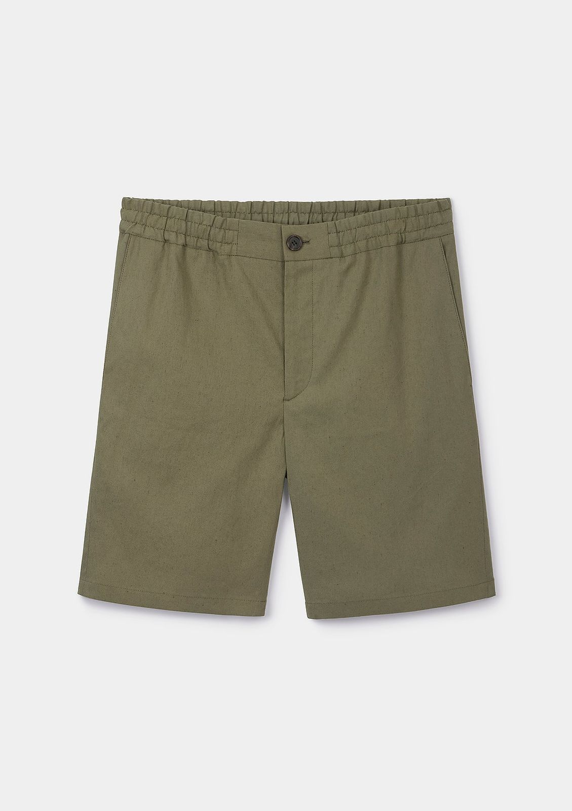 Lichen Green Cotton Linen Drawstring Shorts