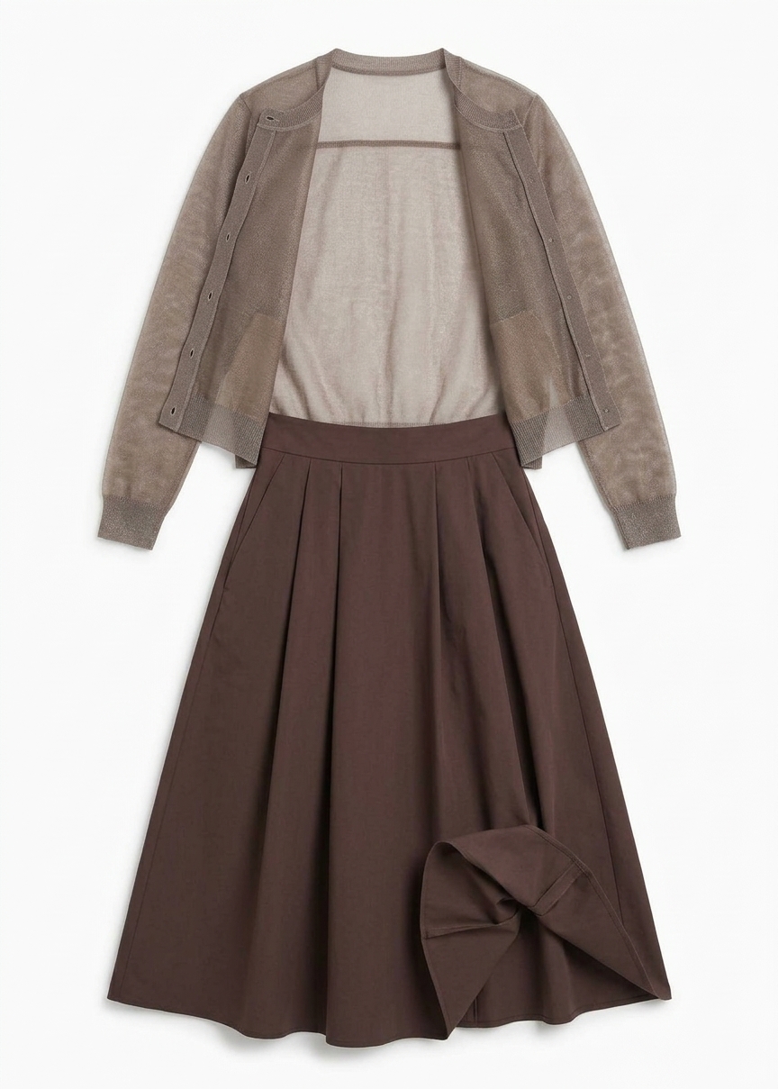 Nimes Voluminous A-line Maxi Skirt - Brown