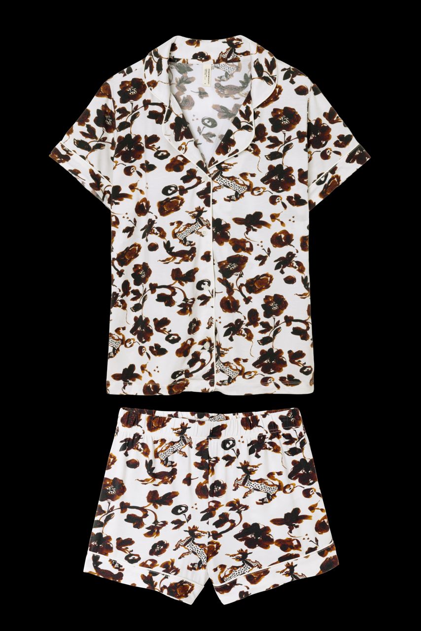 Lyocell Jersey Short Pyjama Set Bunny Cream/brown