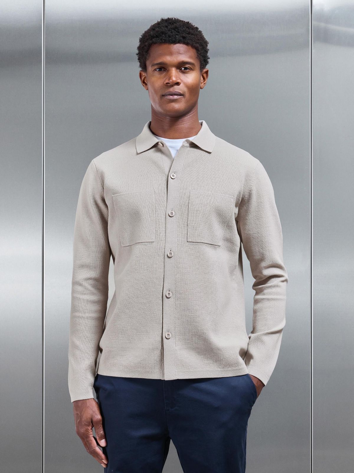 Knitted Overshirt in Stone