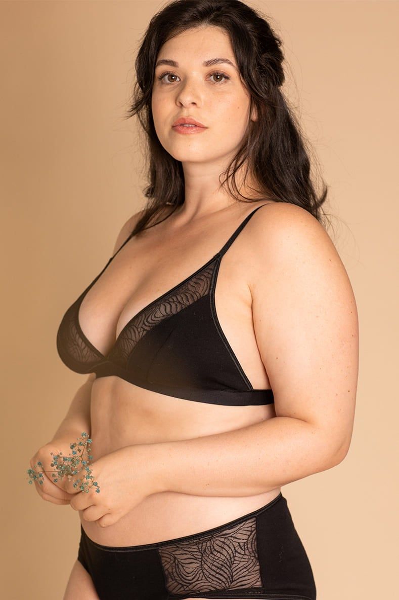 Savannah | Organic Cotton &amp; Recycled Lace Detail Bra | Black