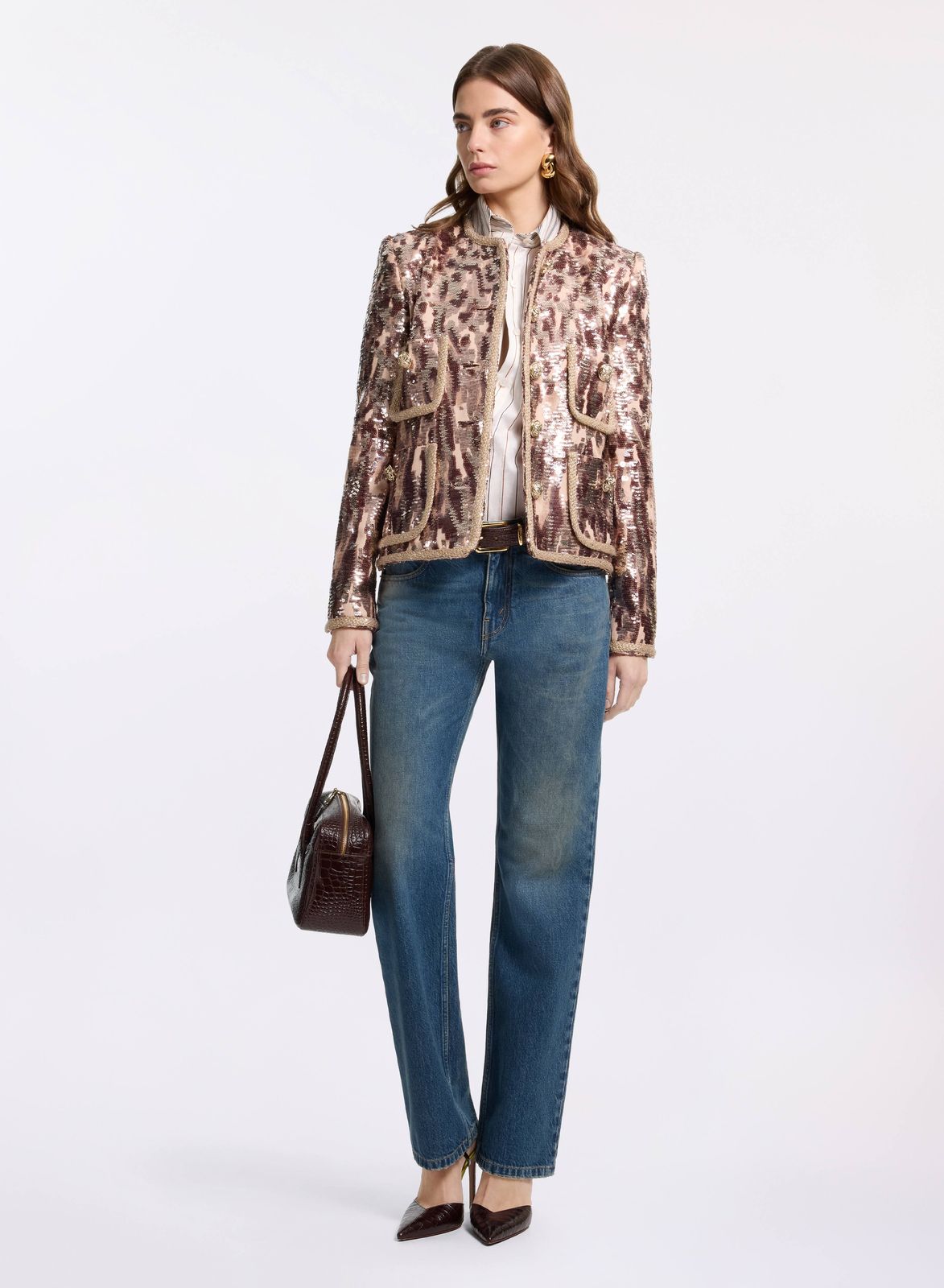 Sequin Embroidered Tweed Jacket