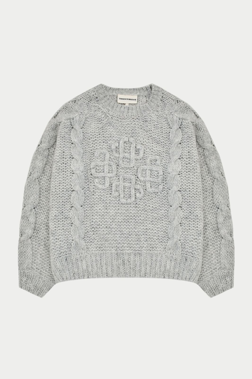 EMBLEM PLAITED OVERSIZED KNIT JUMPER - GREY MARL