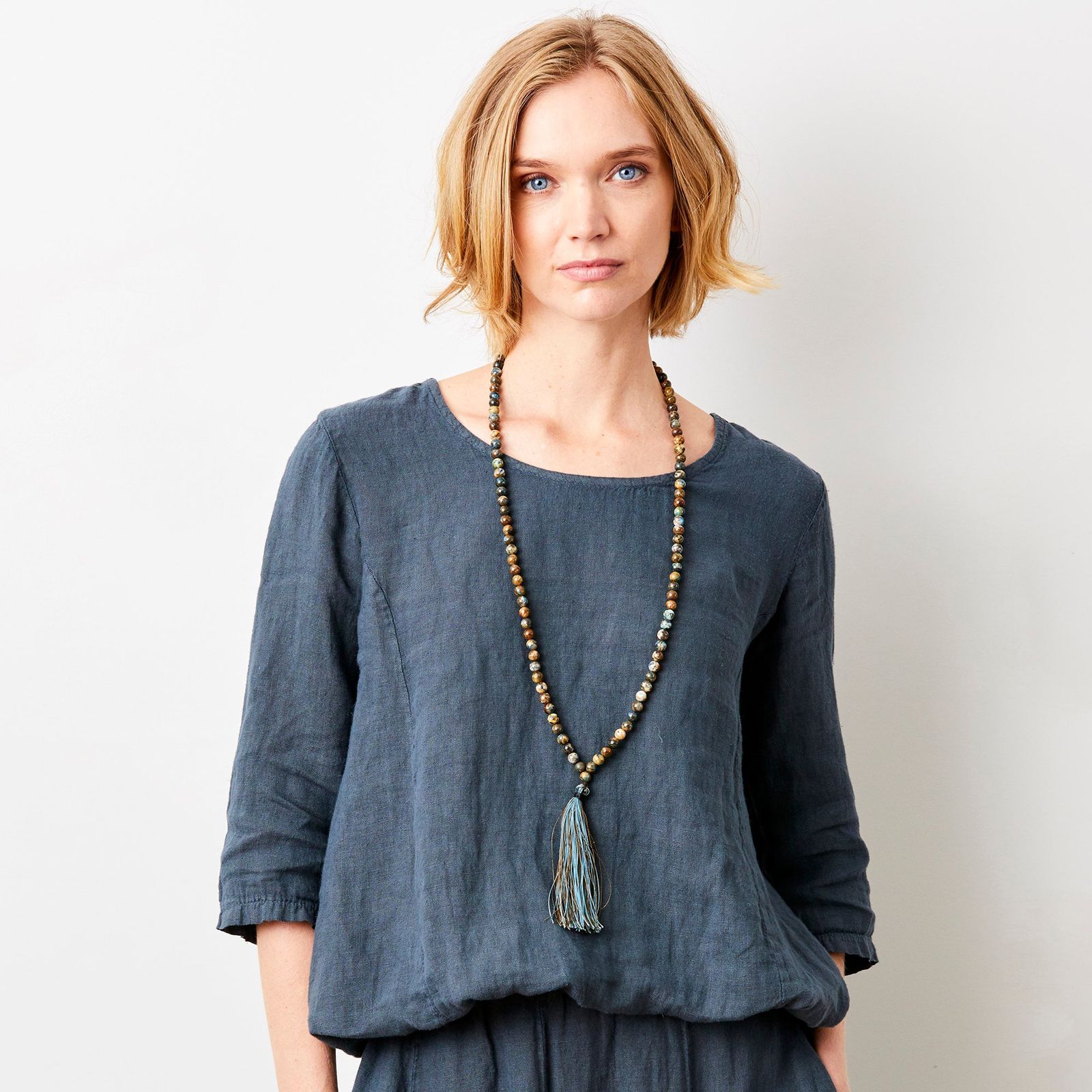 Sonita Linen Bubble Hem Long Sleeve Top