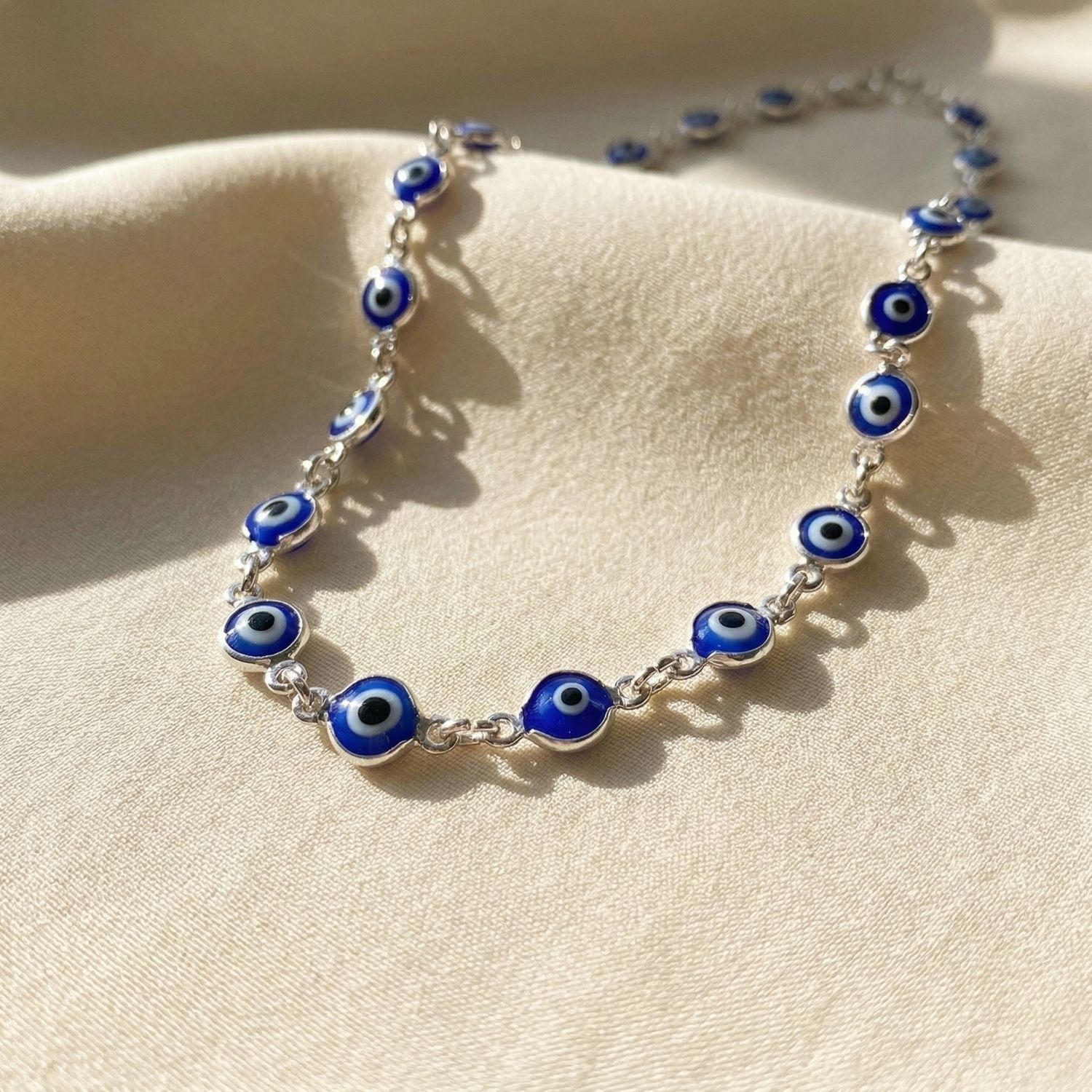 Blue Evil Eye Silver Protection Necklace