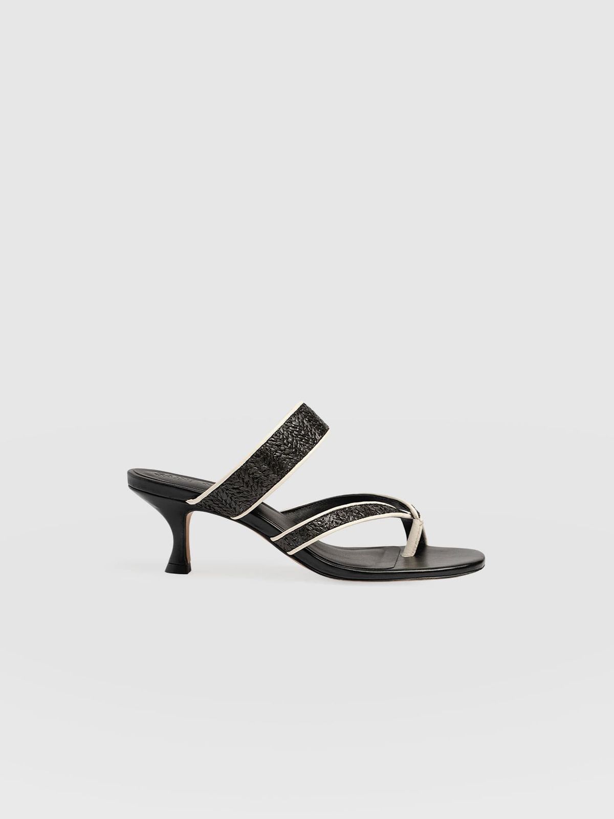 Adaline Toe Post Heels - Black Raffia