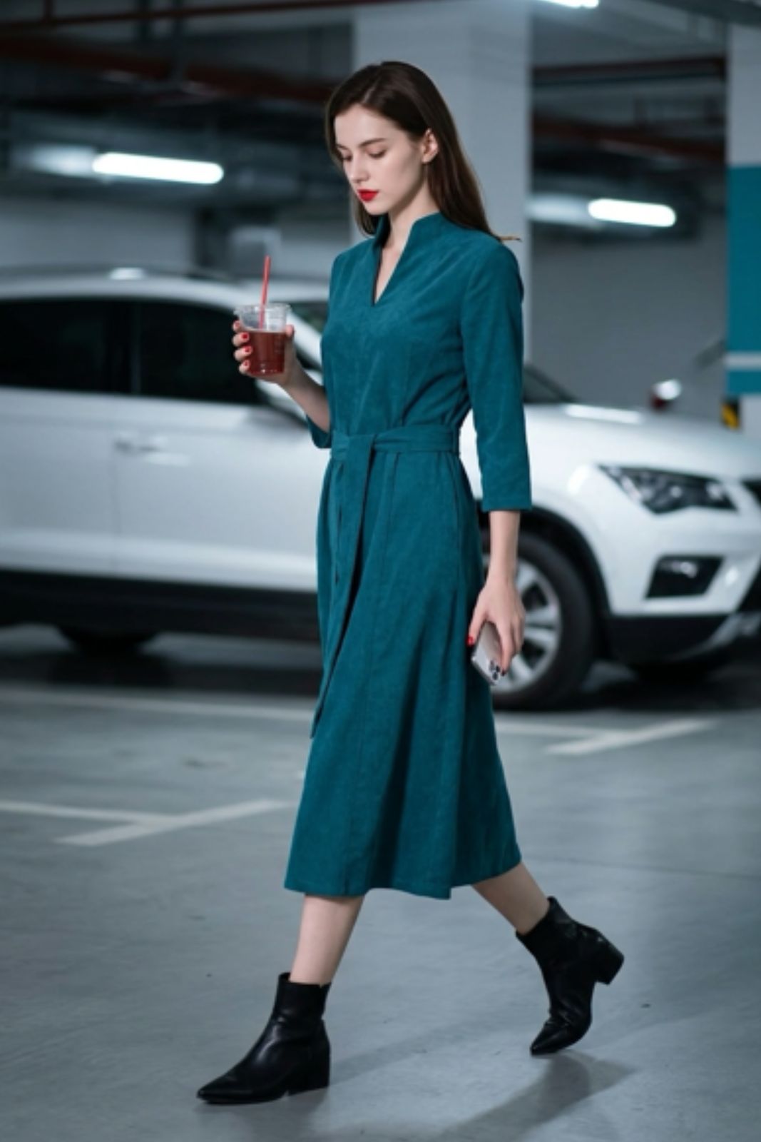 Chelsea Corduroy Midi Dress in Teal